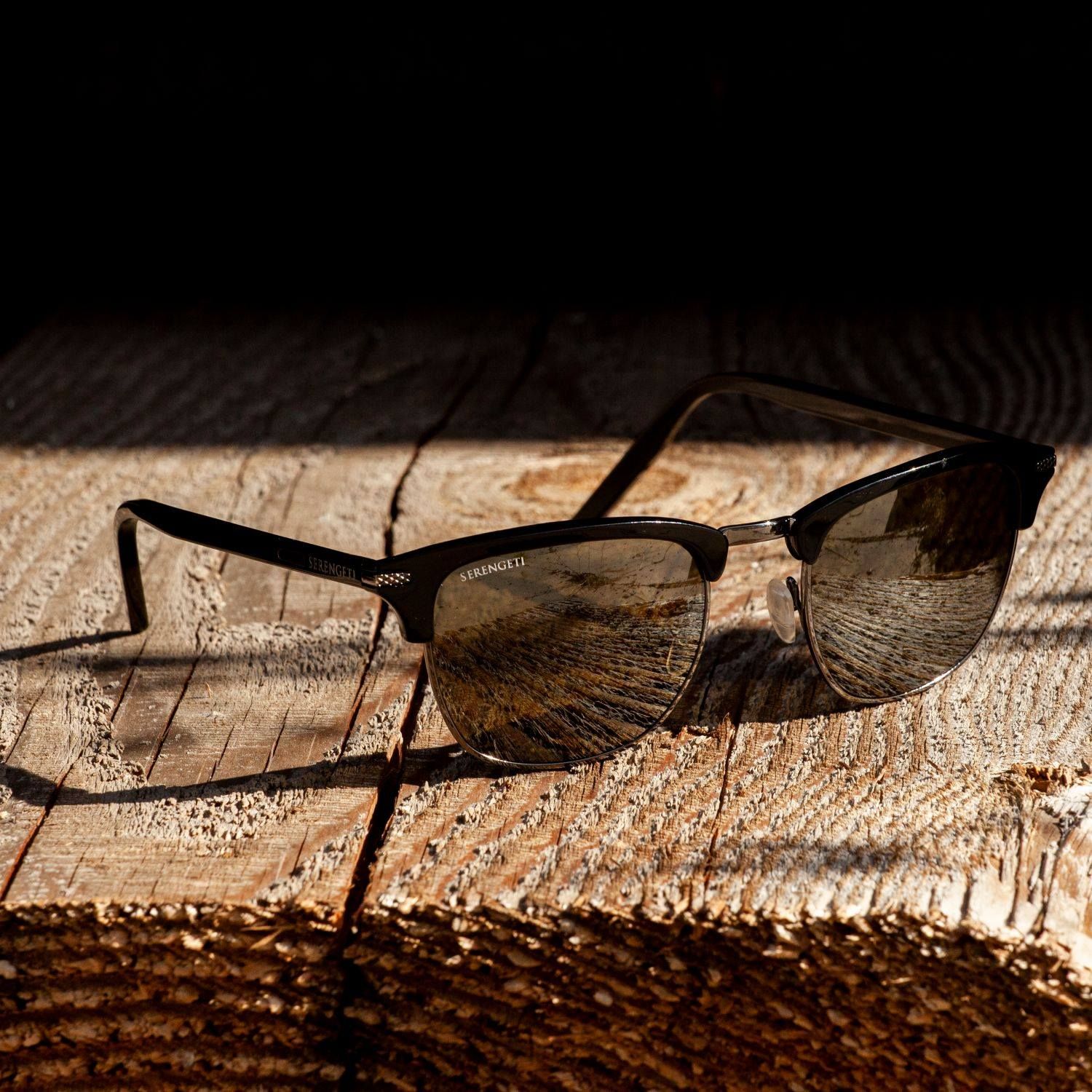  (ĐÃ BÁN) Serengeti Alray Shiny Black Acetate with Shiny Dark Gunmetal Metal sunglasses 