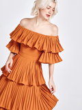  Đầm Dập Ly Cam Trẹt Vai 