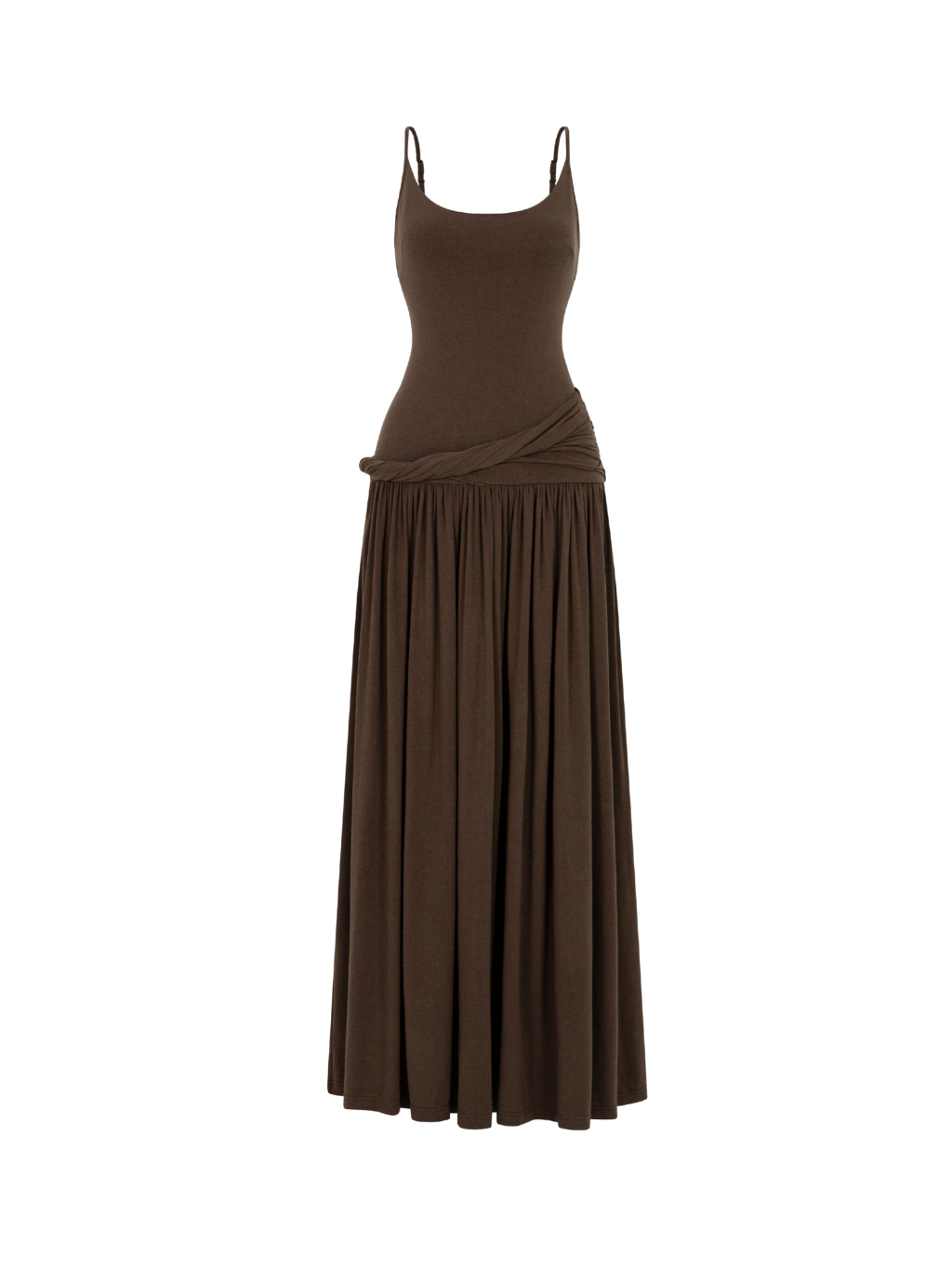 Đầm Thun Nâu 2 Dây Maxi