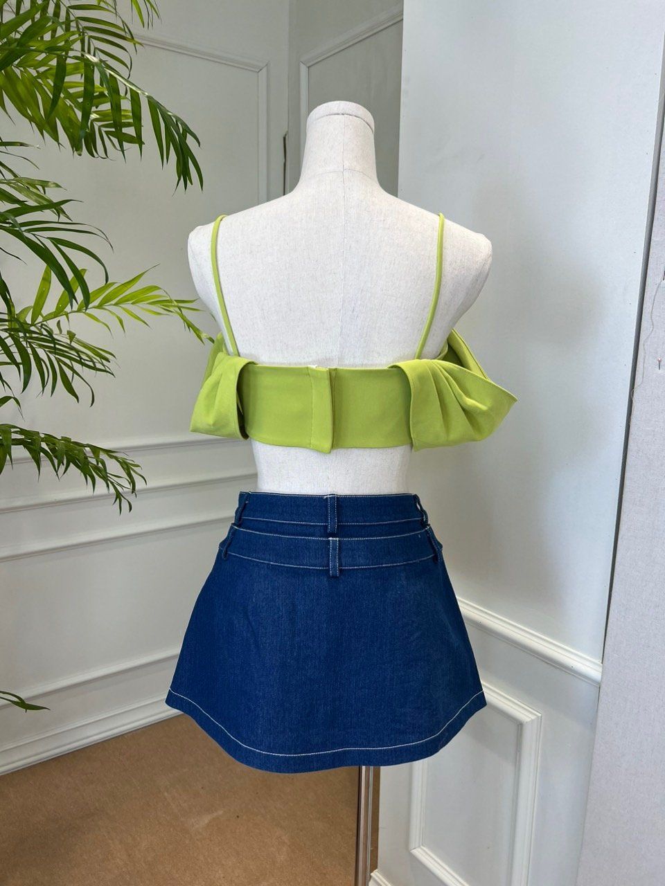  Croptop Xanh Phối Khoen 