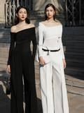  Bodysuit Thun Ánh Kim Đen Lệch Vai 