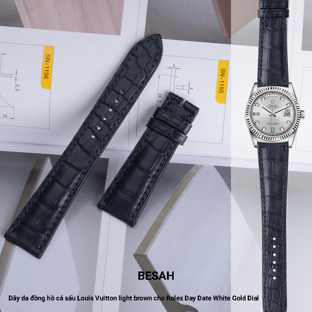 Day Da đồng Hồ Ca Sấu Rolex Day Date White Gold Dial Navy Besah Cousu Main đẳng Cấp Vĩnh Cửu