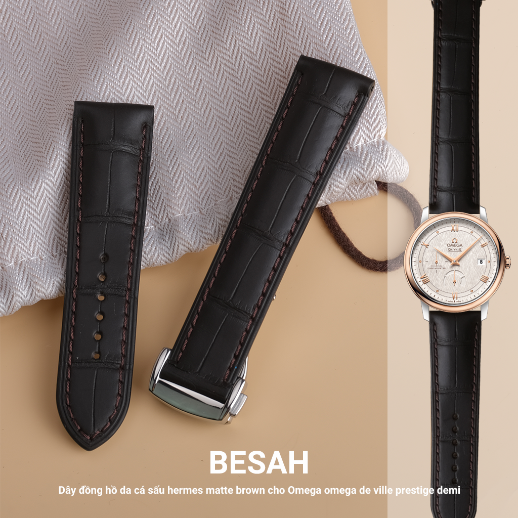 Day Da đồng Hồ Ca Sấu Omega De Ville Demi Prestige Matte Brown Besah Cousu Main đẳng Cấp Vĩnh Cửu