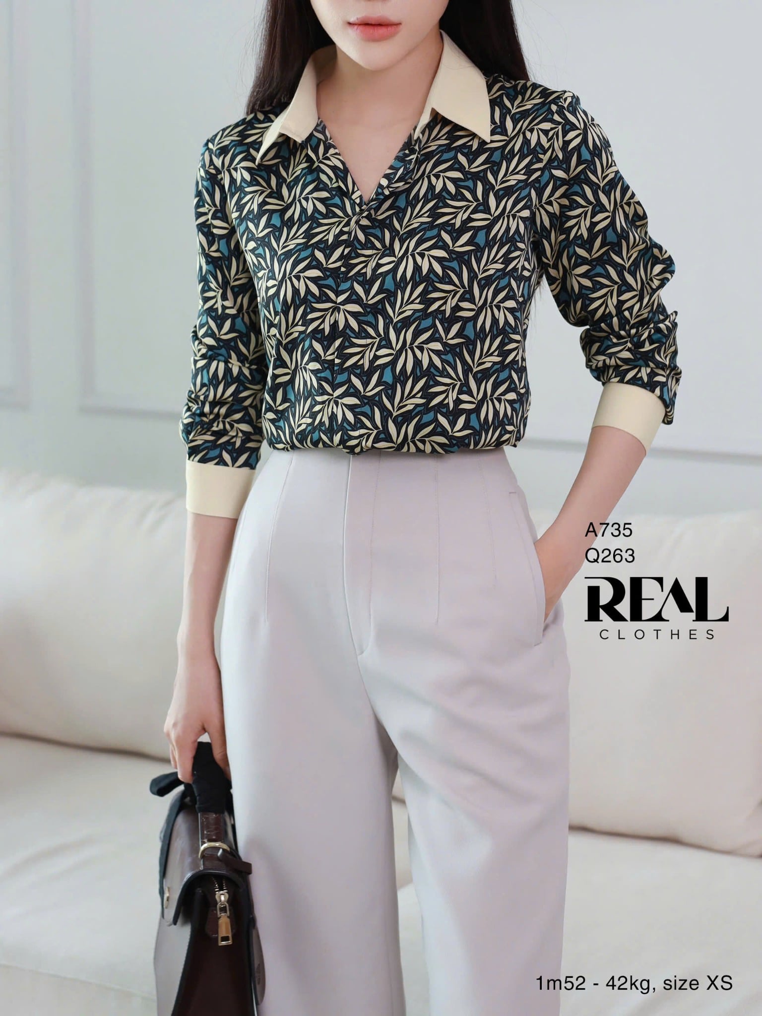 Sơ mi phối cổ lá xanh SALE