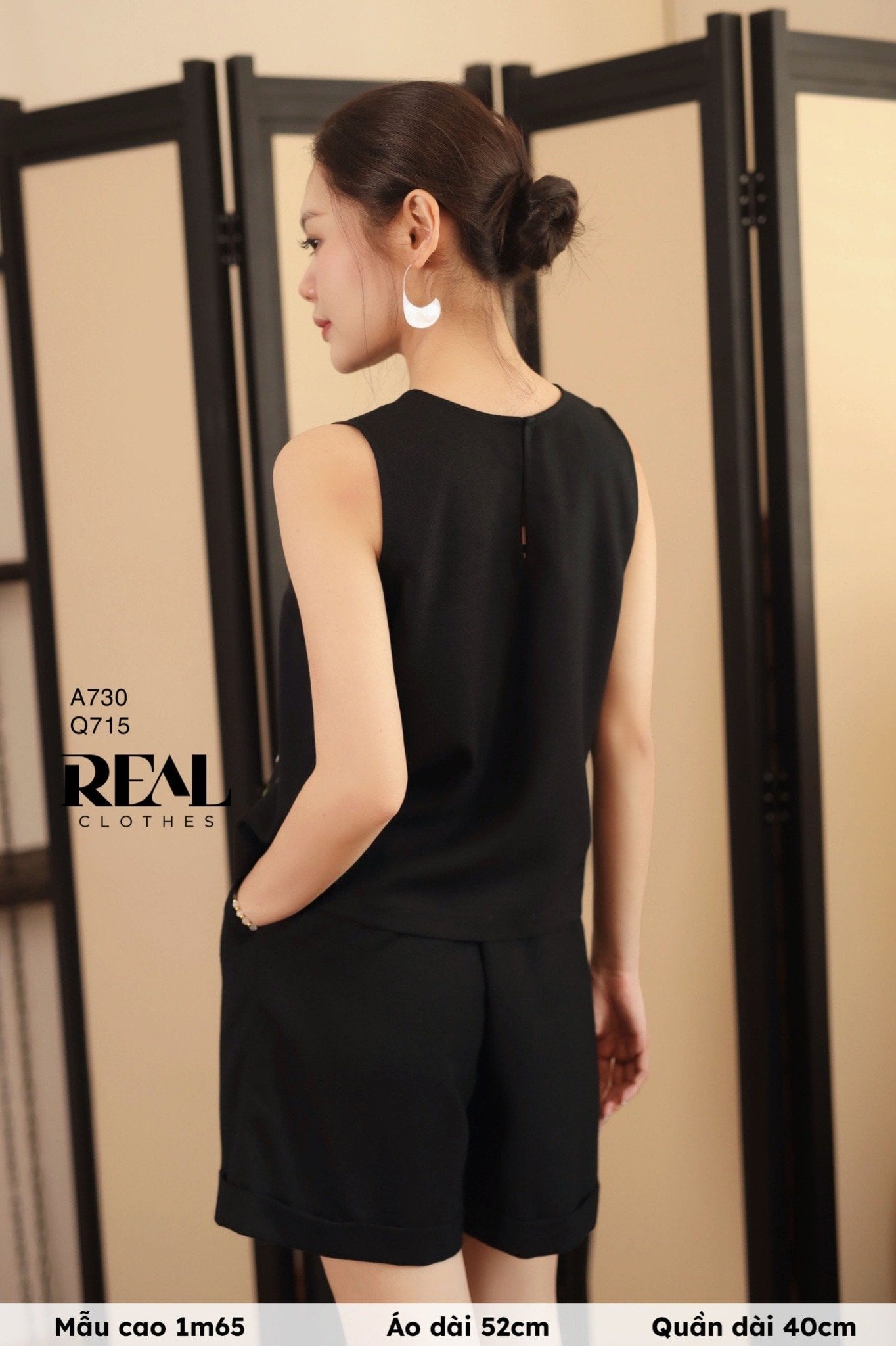 Quần short lưng thun linen đen SALE