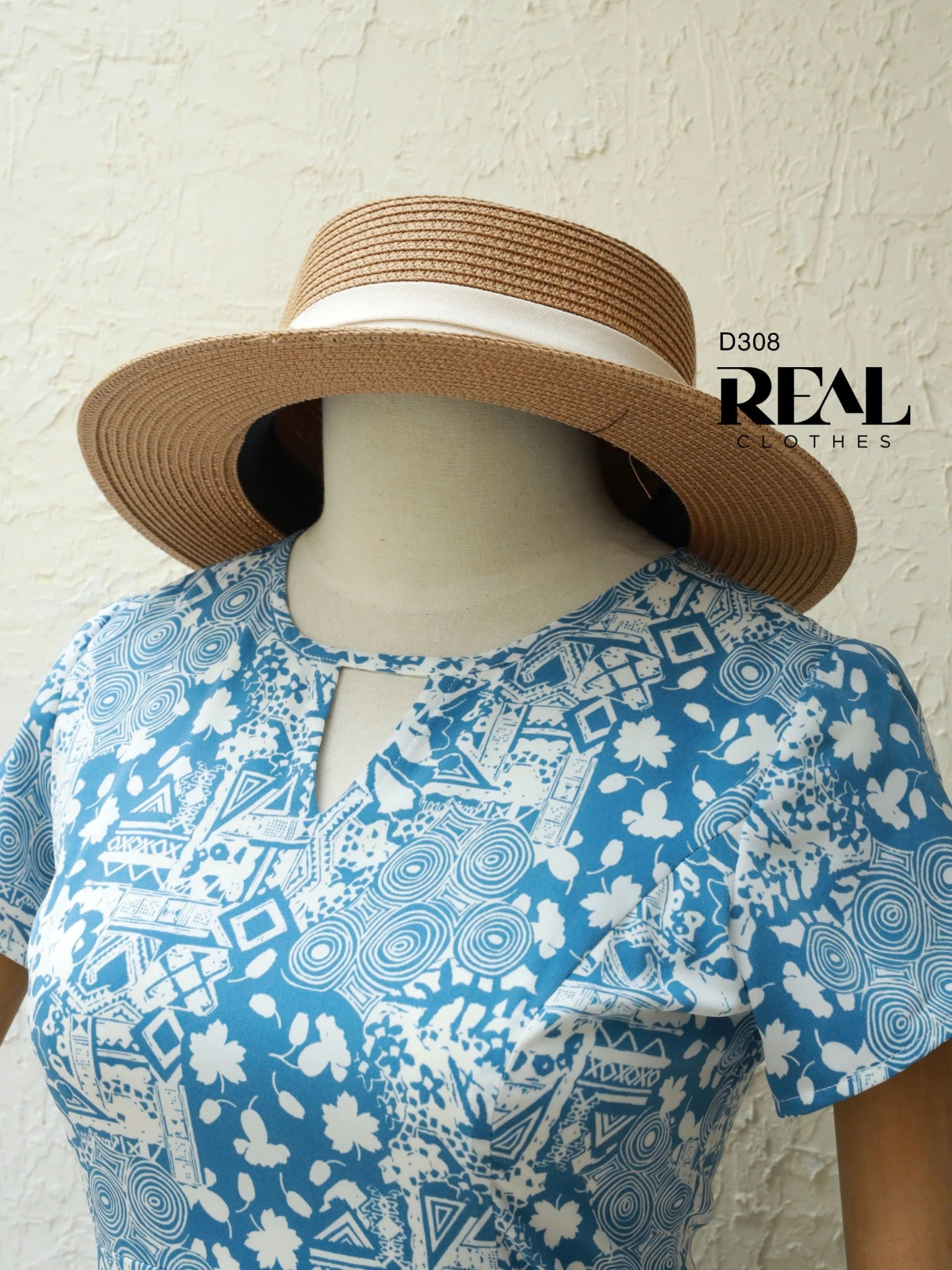 Đầm cổ tròn cách điệu hoa xanh SALE - size S