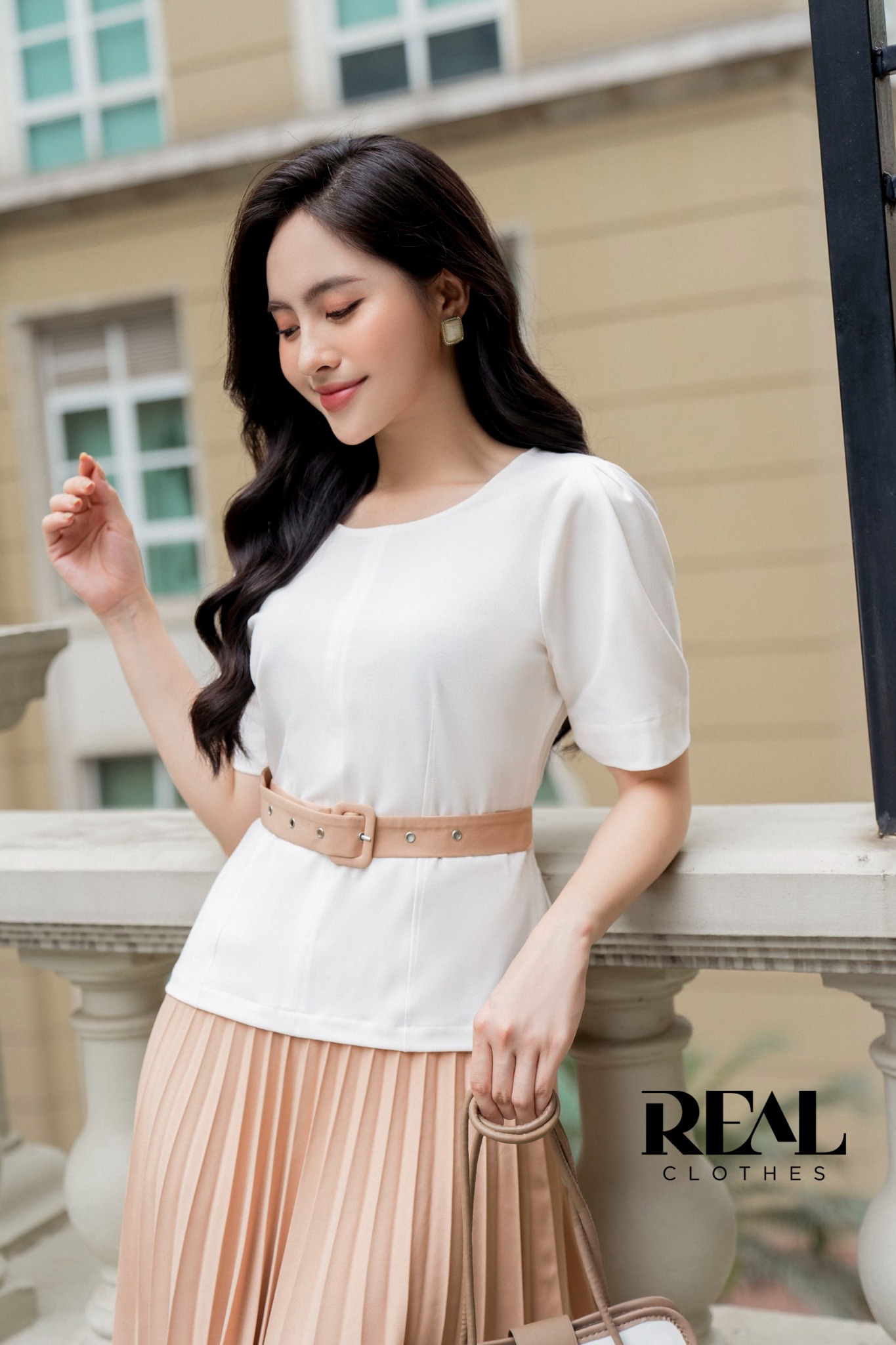 Váy rẻ quạt nude (kèm belt) FINAL SALE