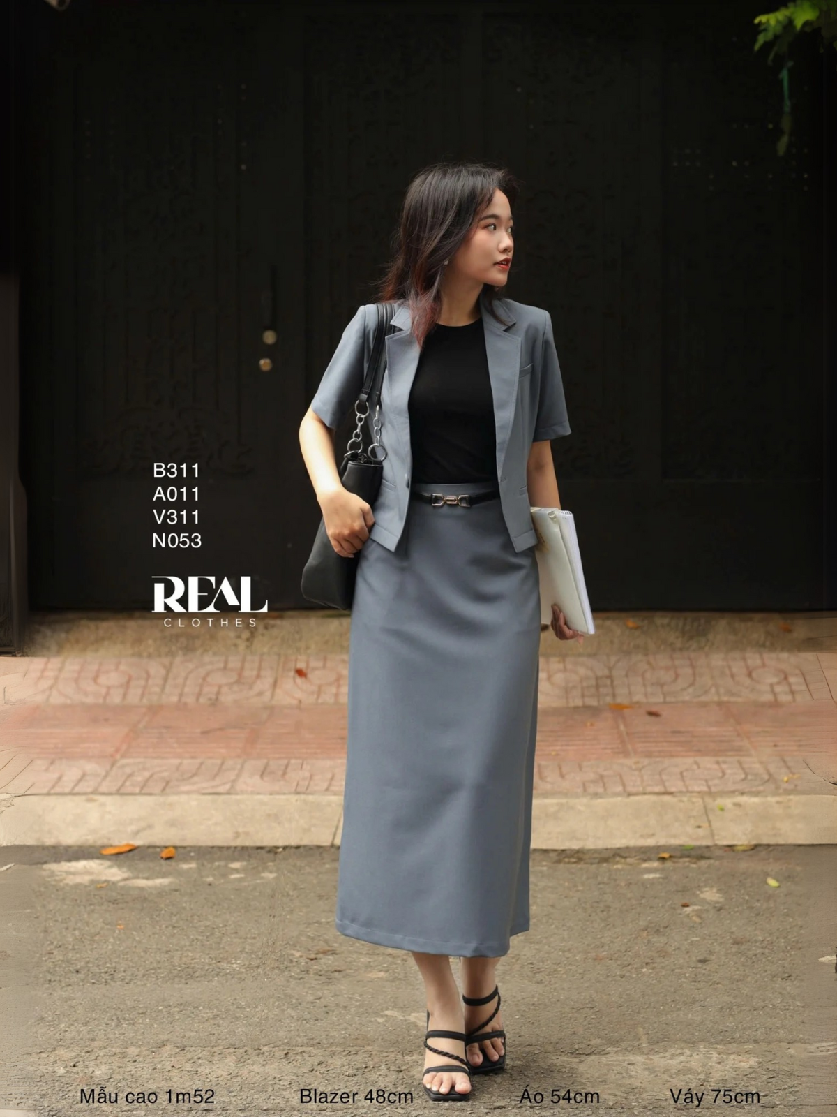 Blazer tay ngắn xám