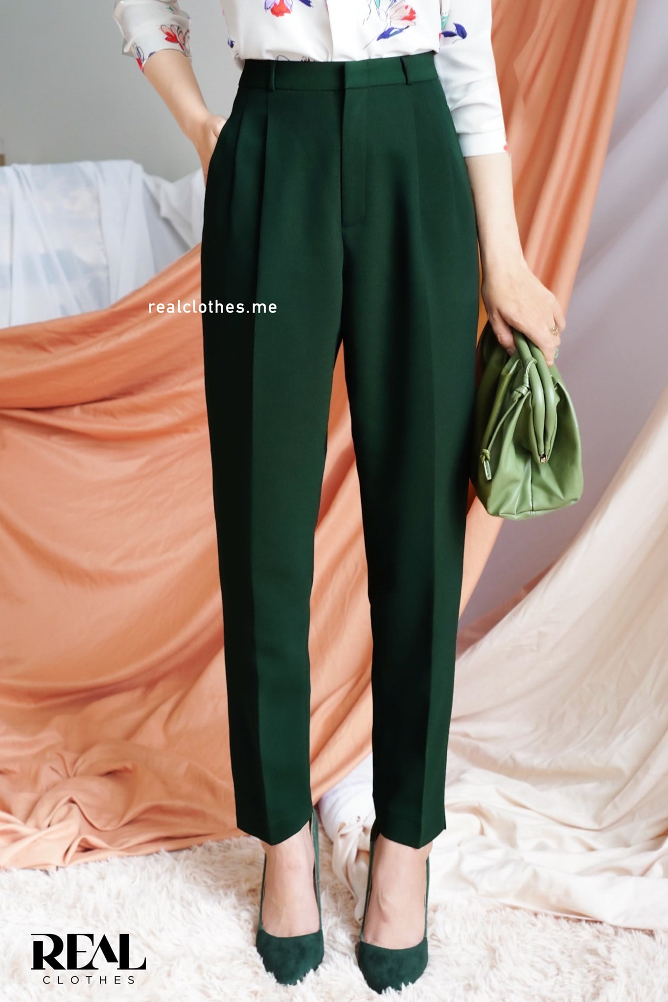 Quần lưng cao cindy xanh lá SALE