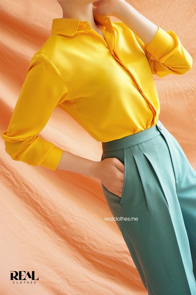 Sơ mi cổ mềm vàng nắng