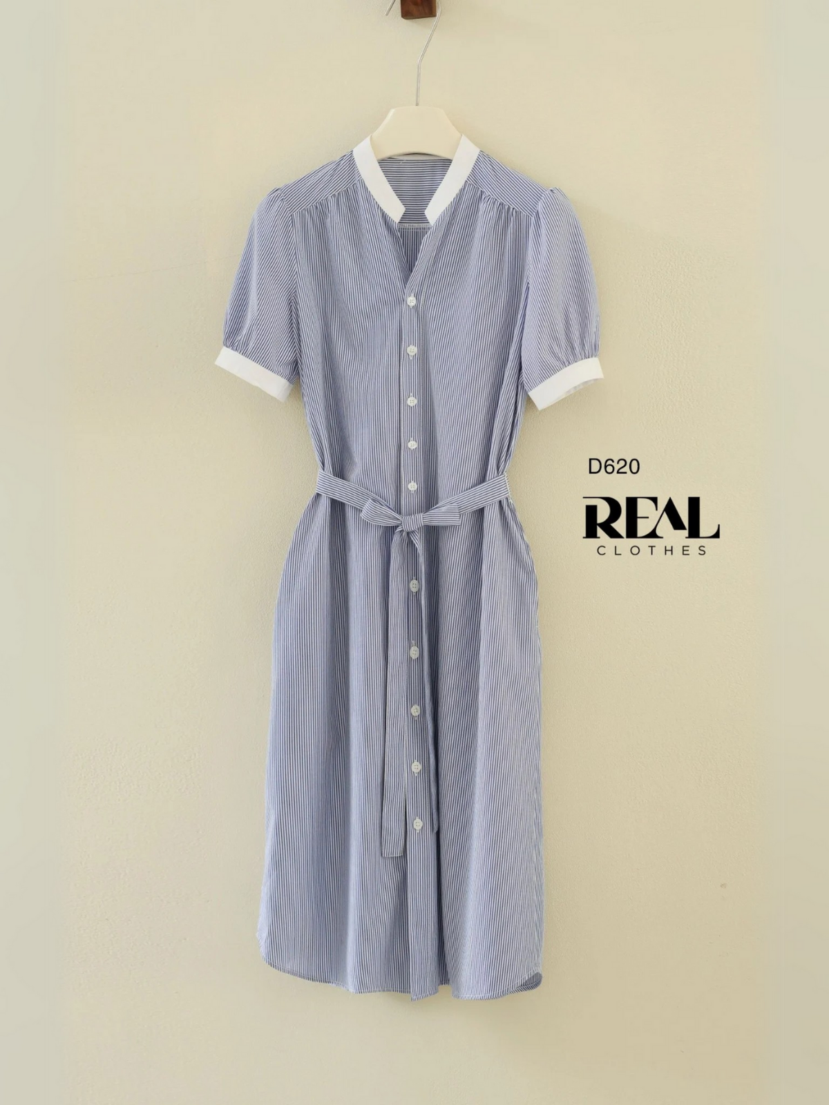 Đầm sơ mi cổ trụ sọc xanh SALE - size XS