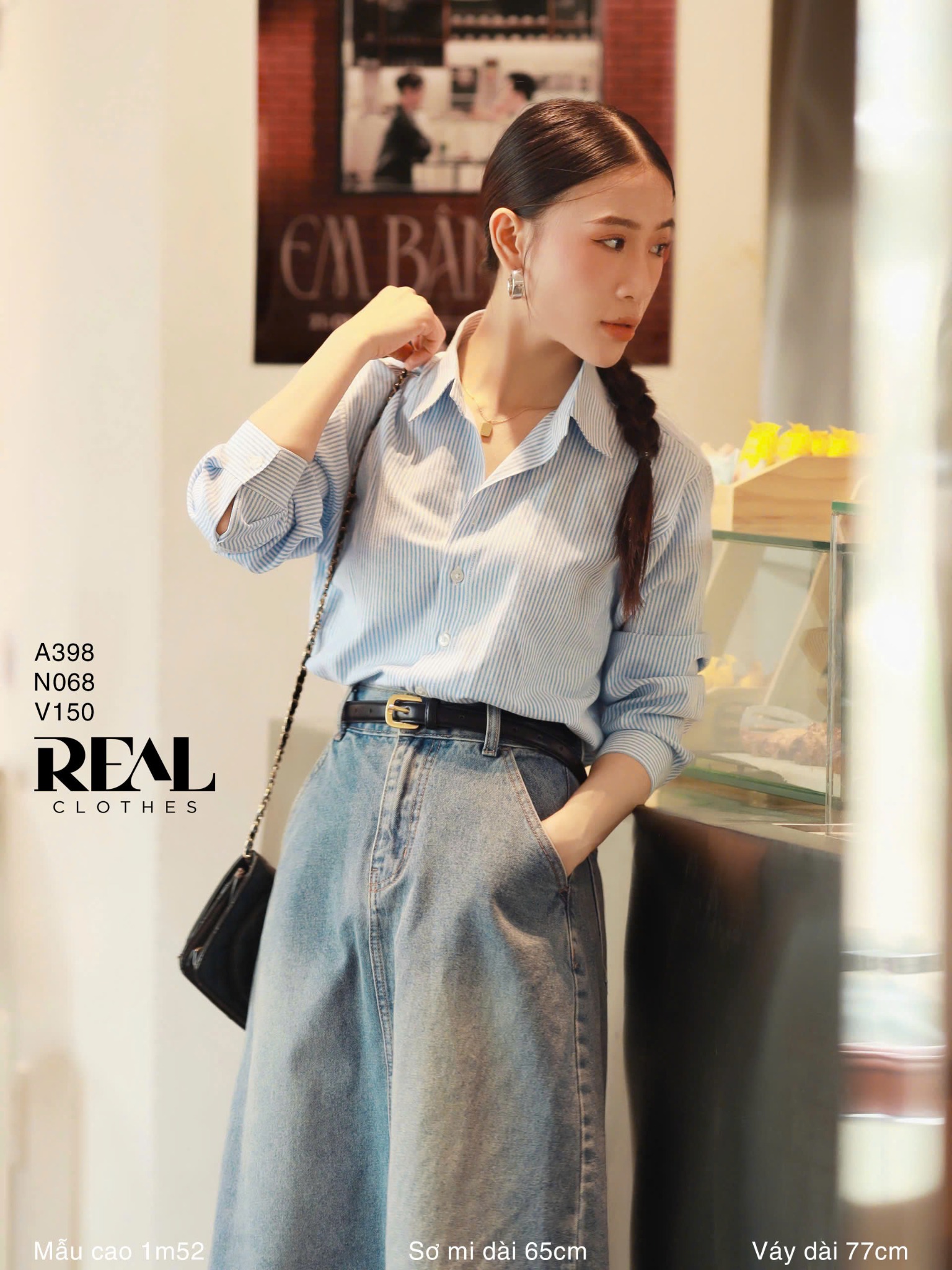 Sơ mi form rộng sọc blue SALE