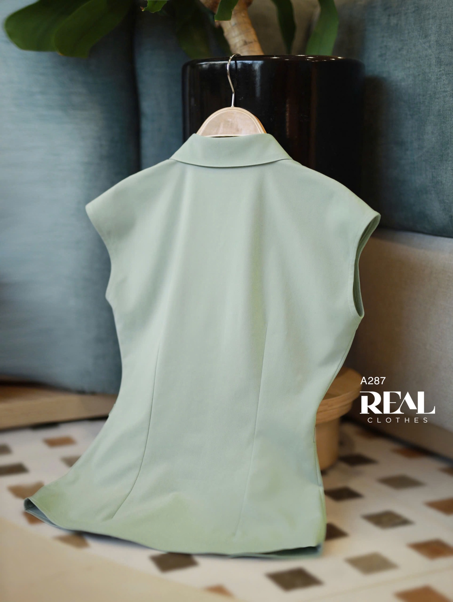 Sơ mi tay liền xanh đậu