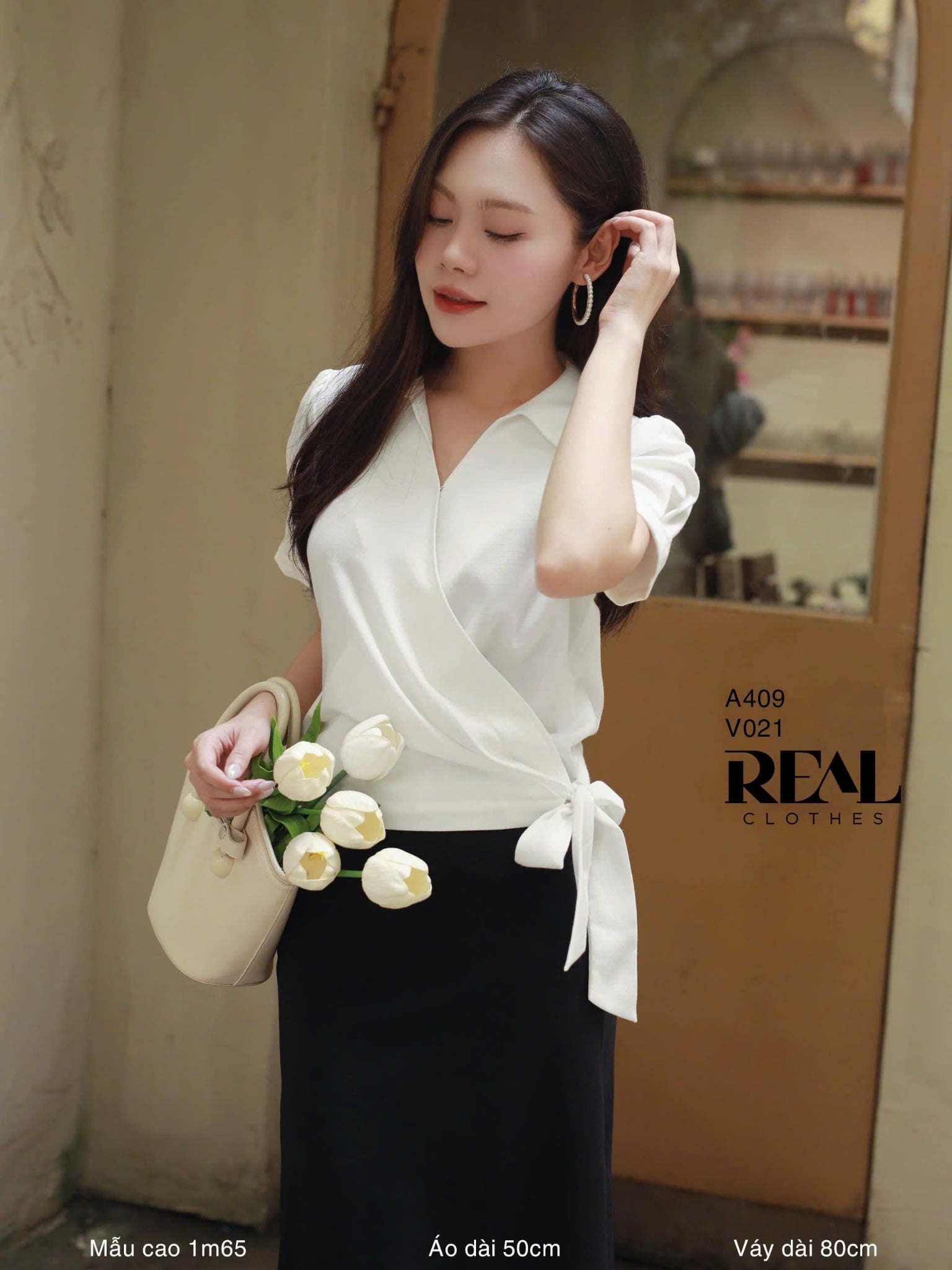 Áo cột eo linen trắng