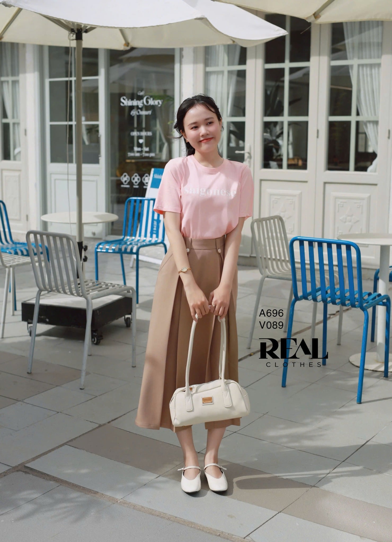 Váy 2 xếp nút cà phê sữa SALE