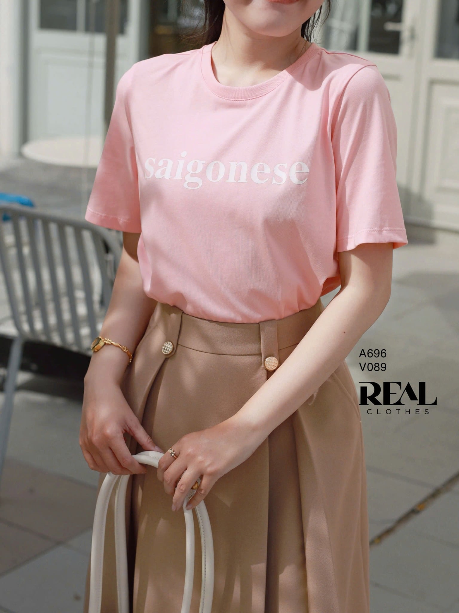 Áo thun cotton hồng SAIGON SALE