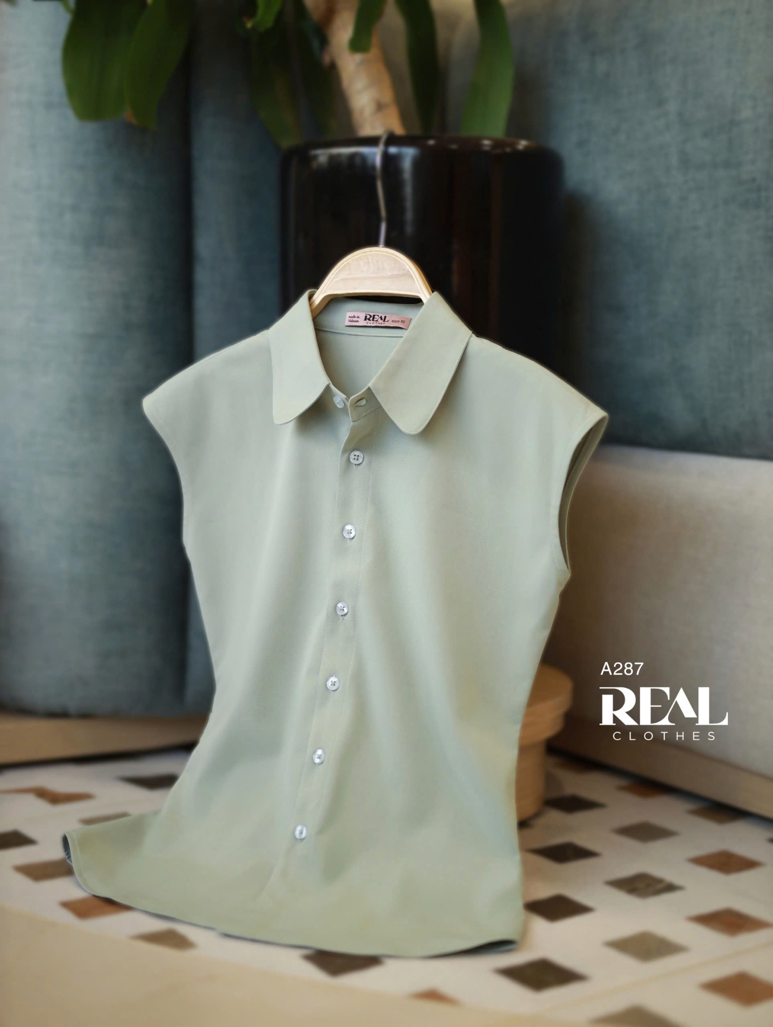 Sơ mi tay liền xanh đậu