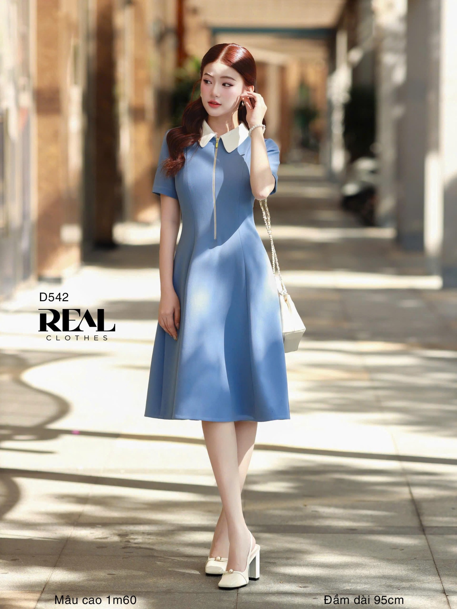 Đầm 8 mảnh zipper xanh đậm