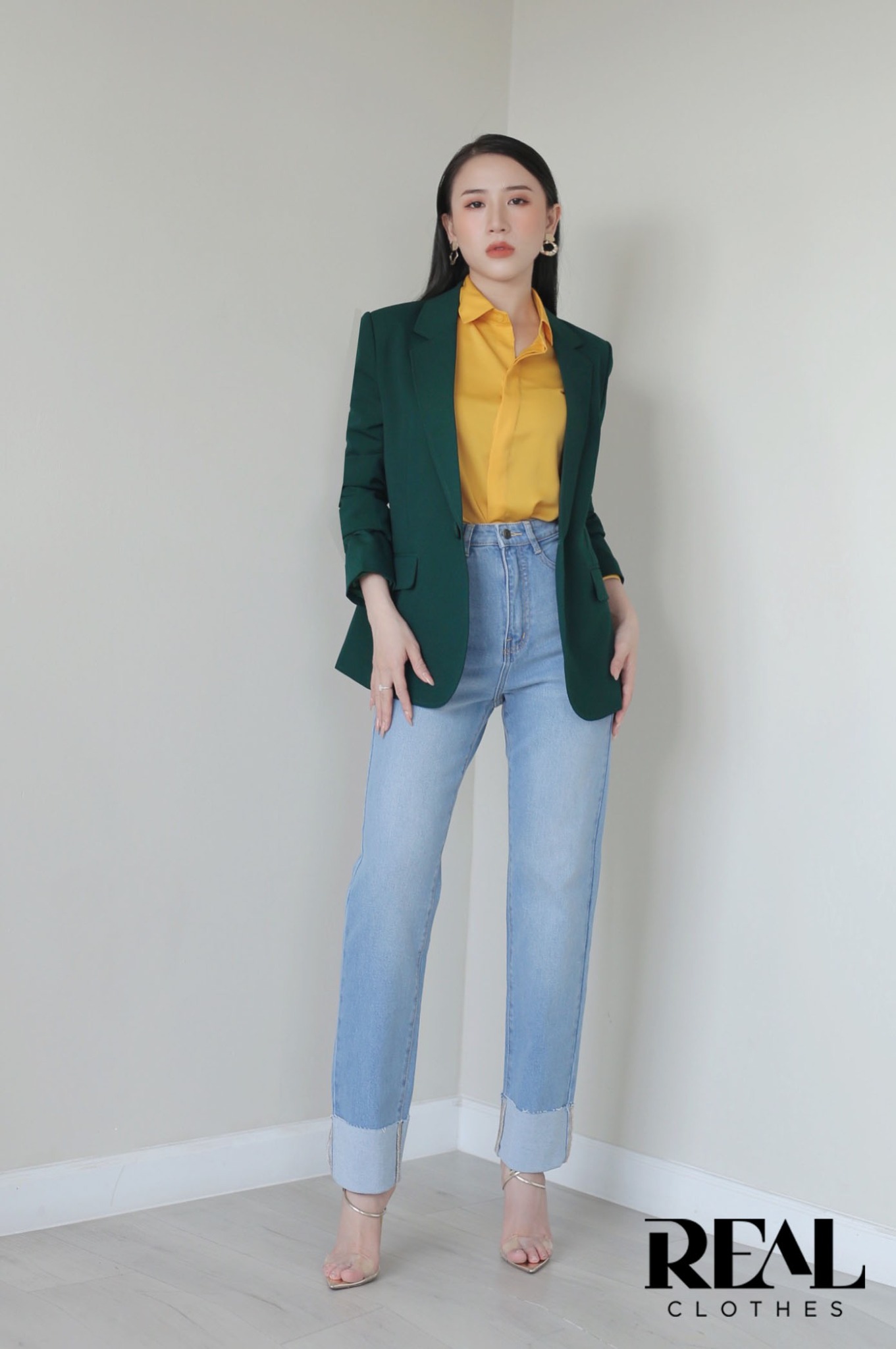 Blazer 2 lớp xanh lá