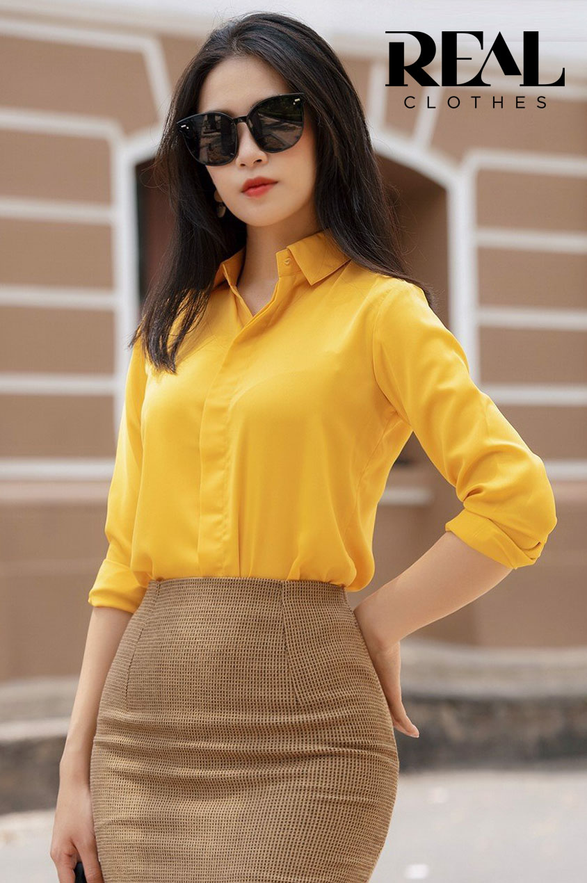 Sơ mi cổ mềm vàng nắng