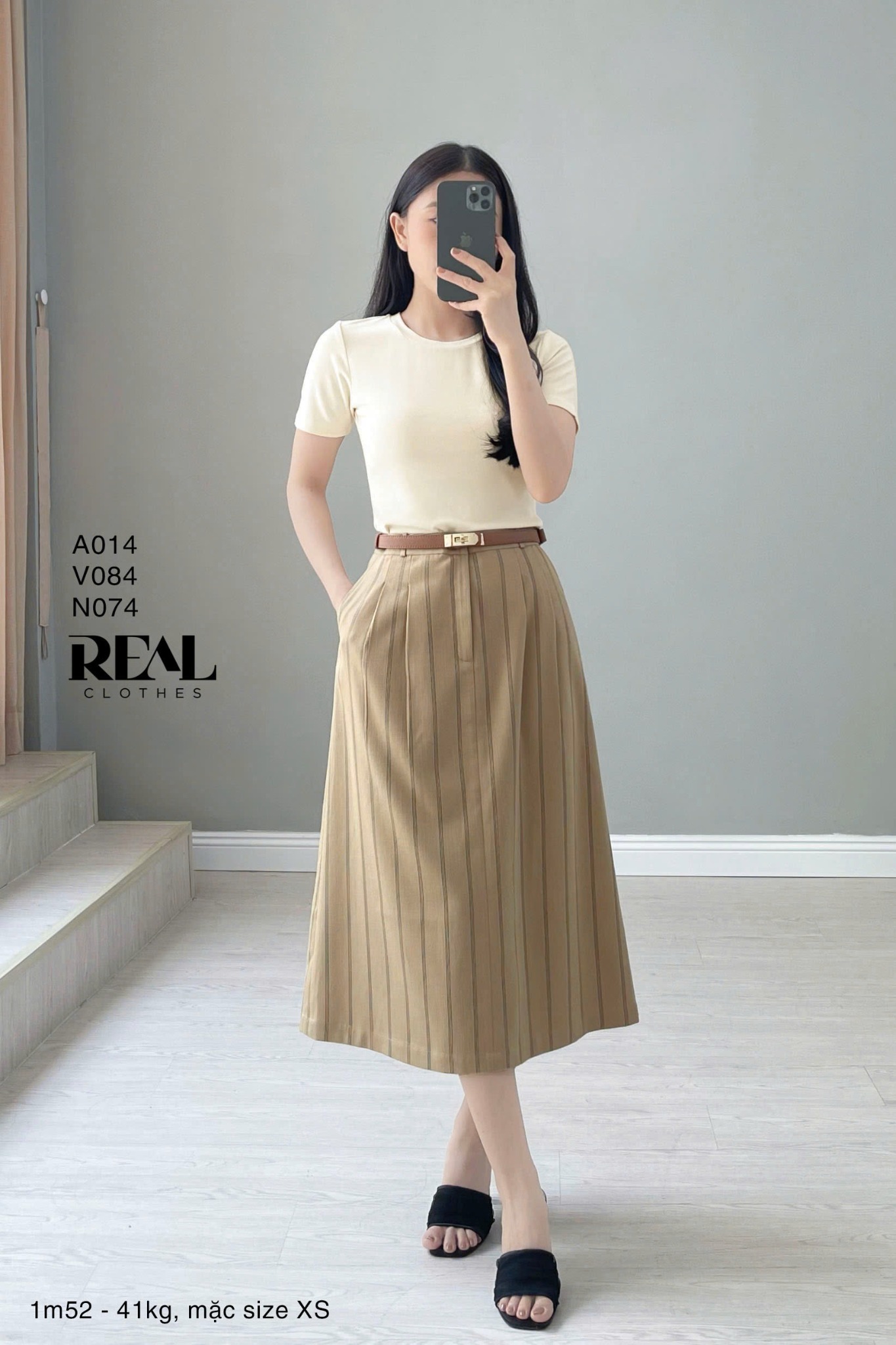 Váy 2 Xếp Sọc Cà Phê Sữa