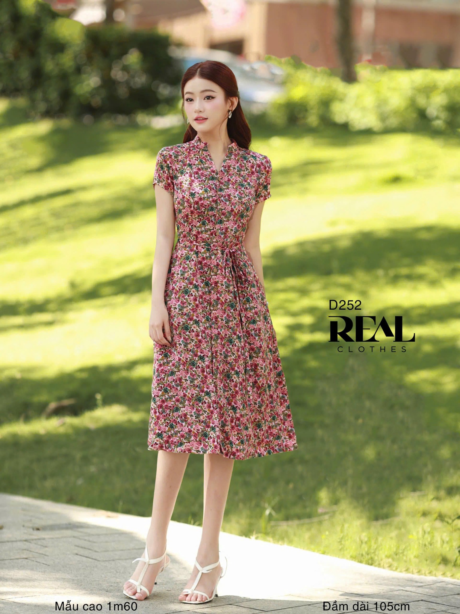 Đầm cổ trụ hoa hồng SALE