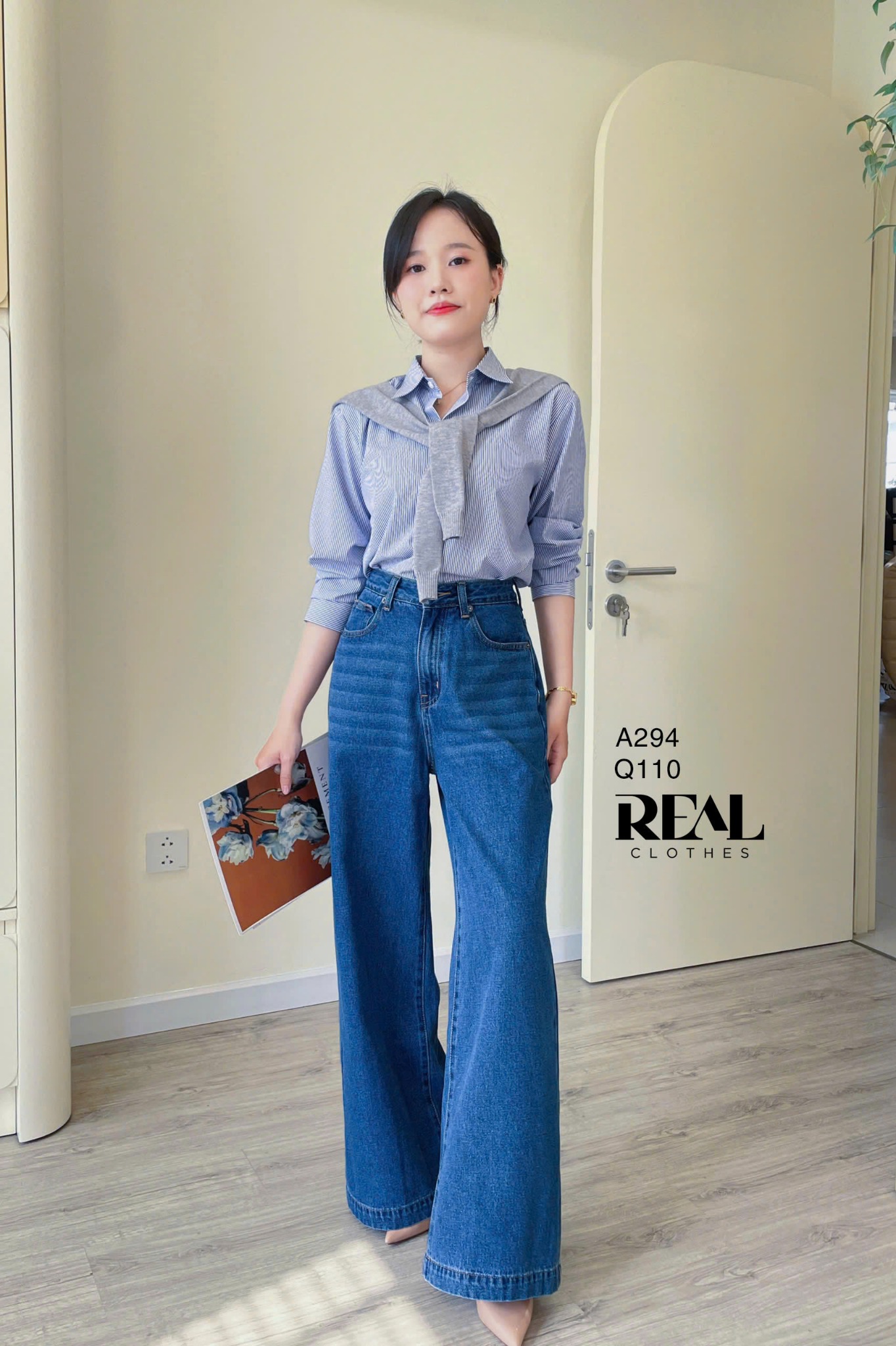 Quần Jeans suông xanh