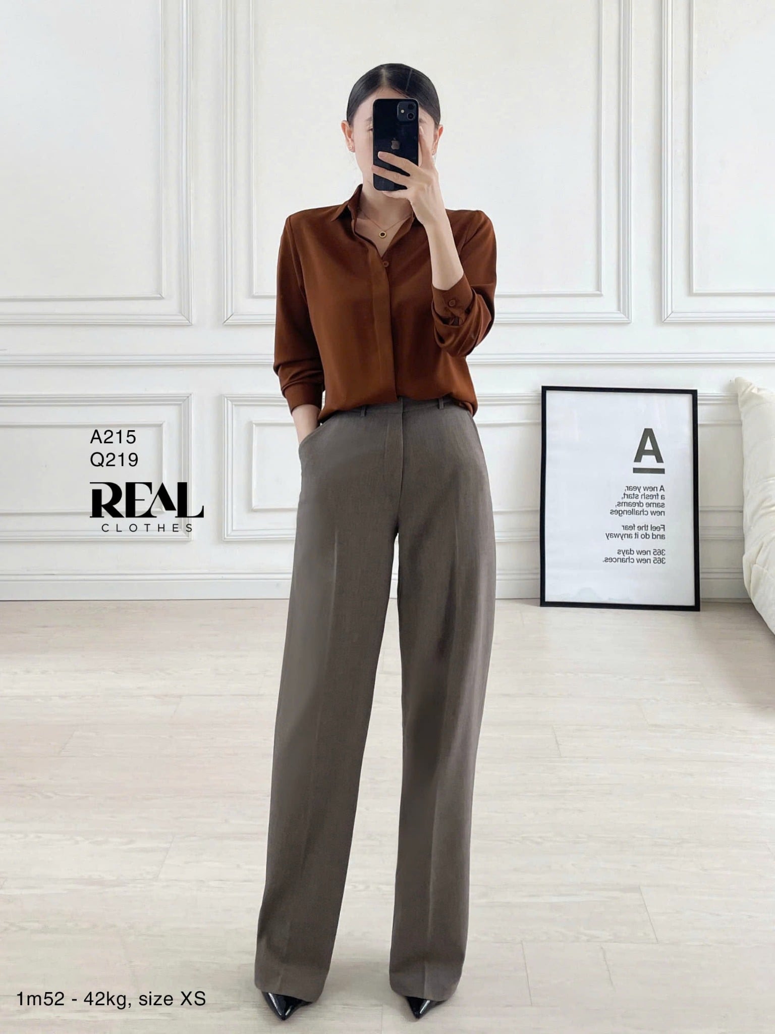 Quần suông Paris xám nâu