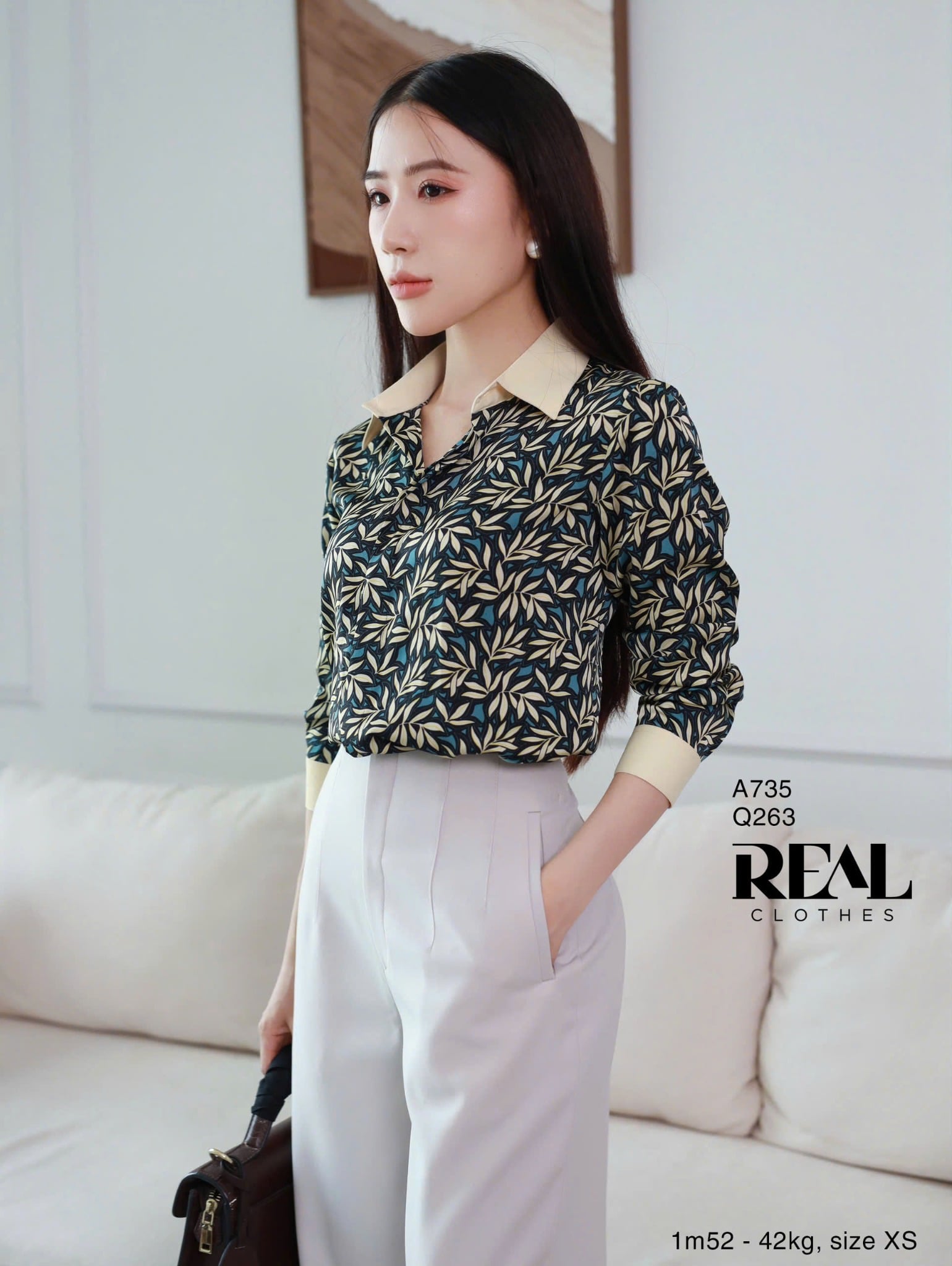 Sơ mi phối cổ lá xanh SALE