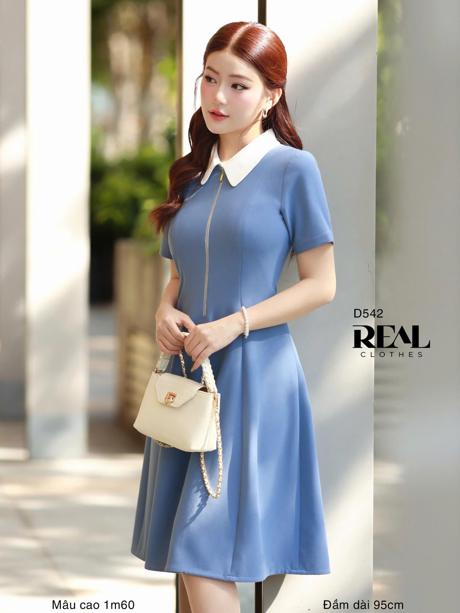 Đầm 8 mảnh zipper xanh đậm