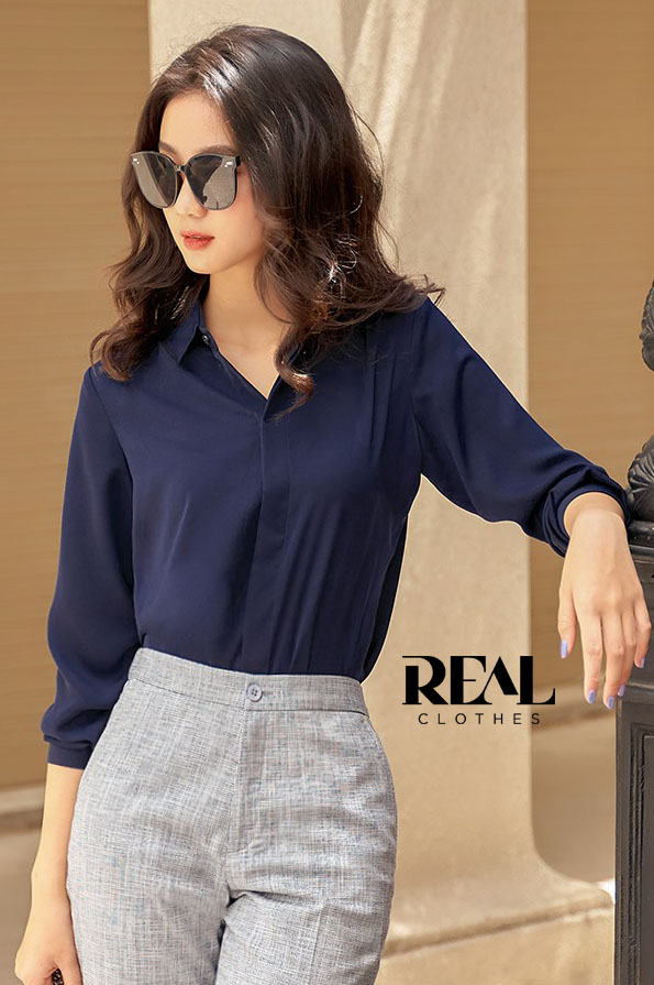 Sơ mi cổ mềm xanh đen