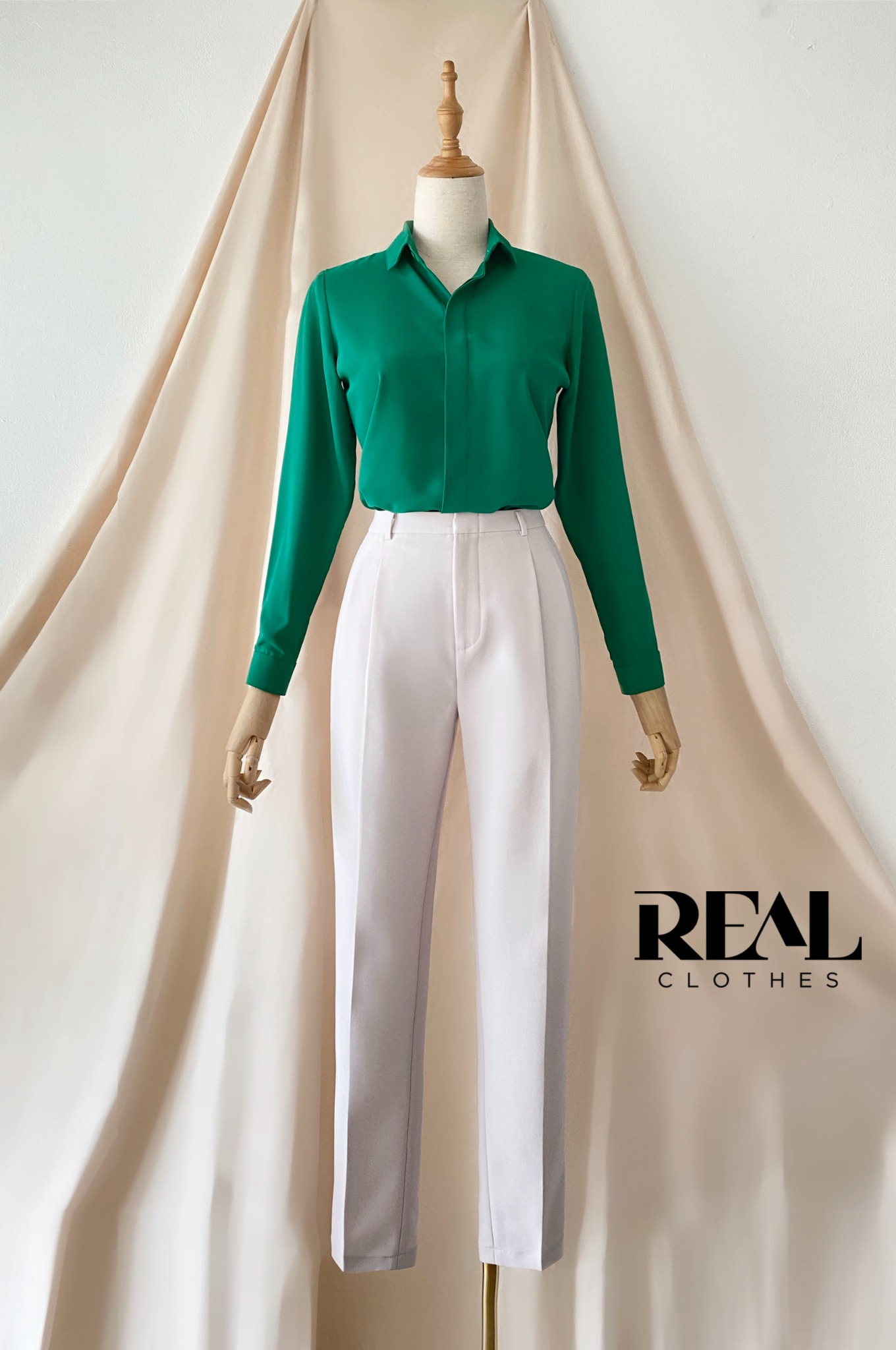 Sơ mi cổ mềm xanh lá MỚI