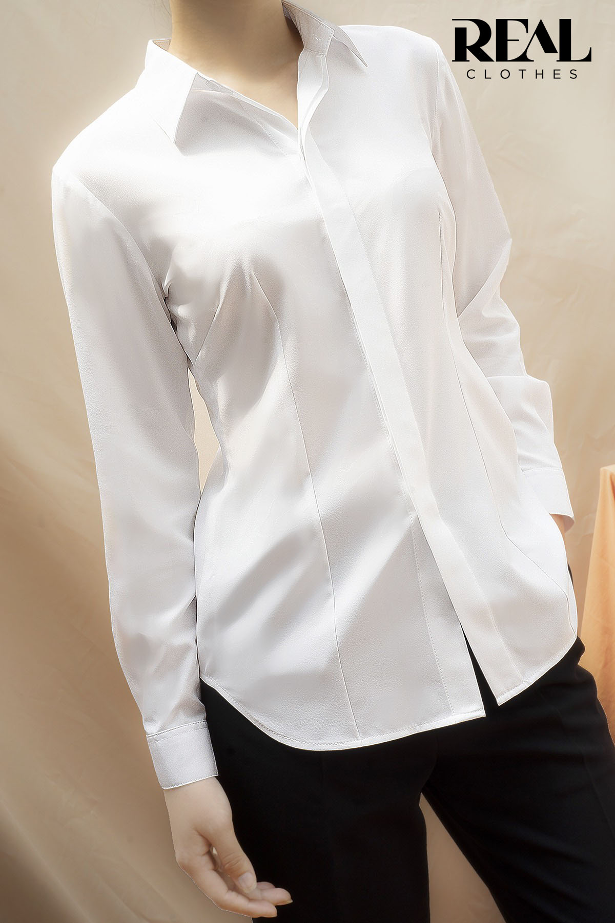 Sơ mi chít eo nano trắng