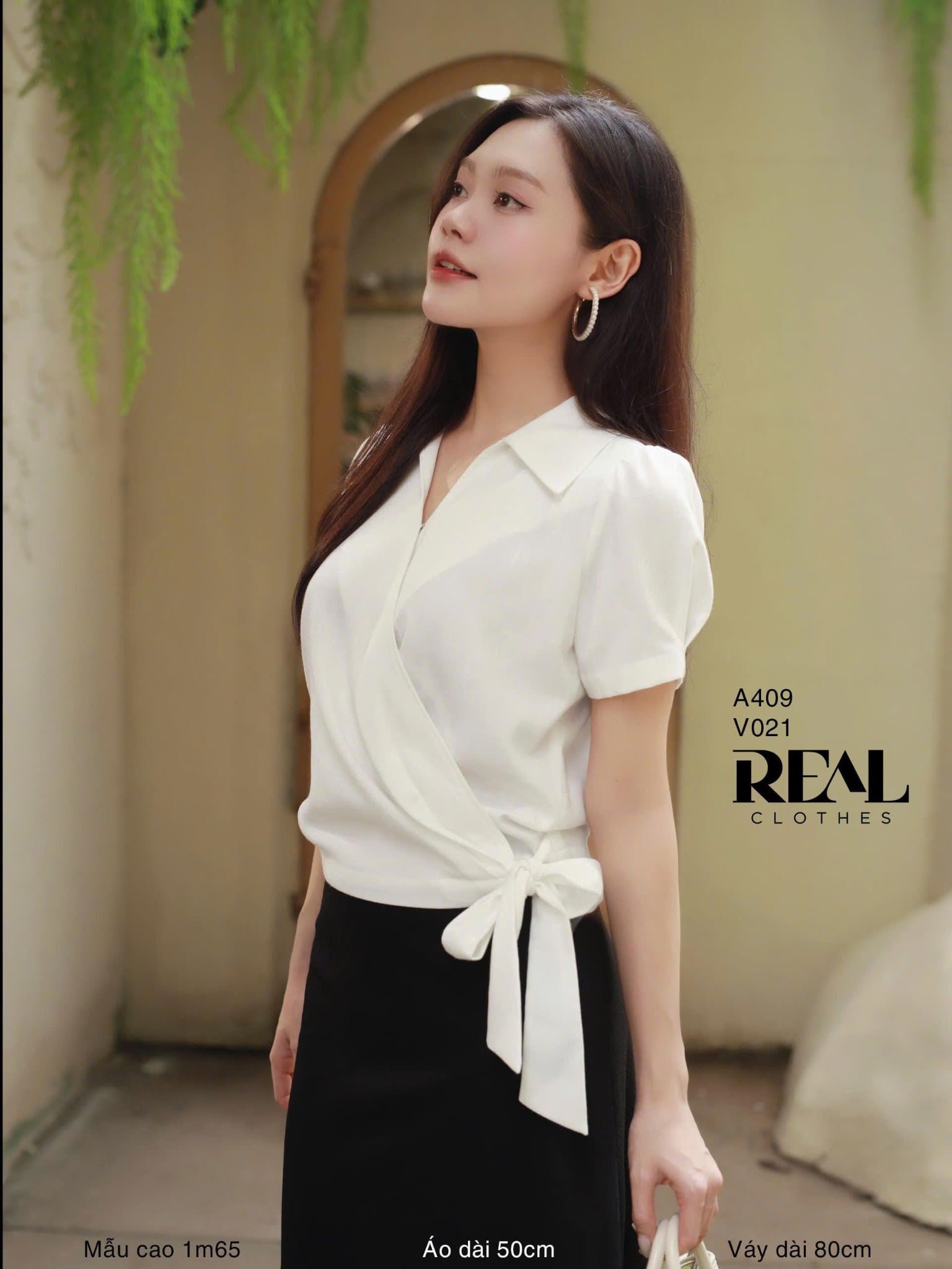 Áo cột eo linen trắng