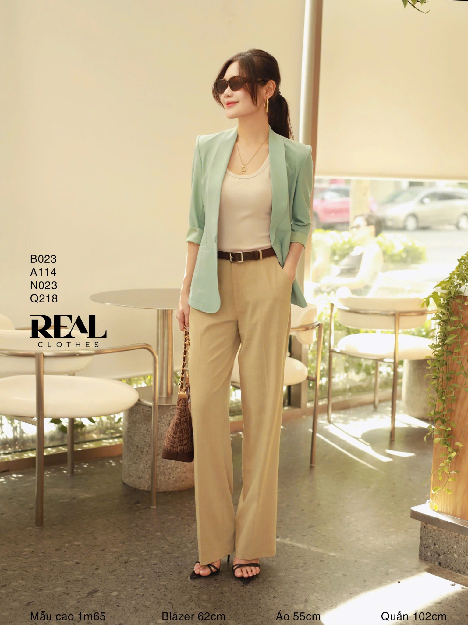 Blazer dài olive satin