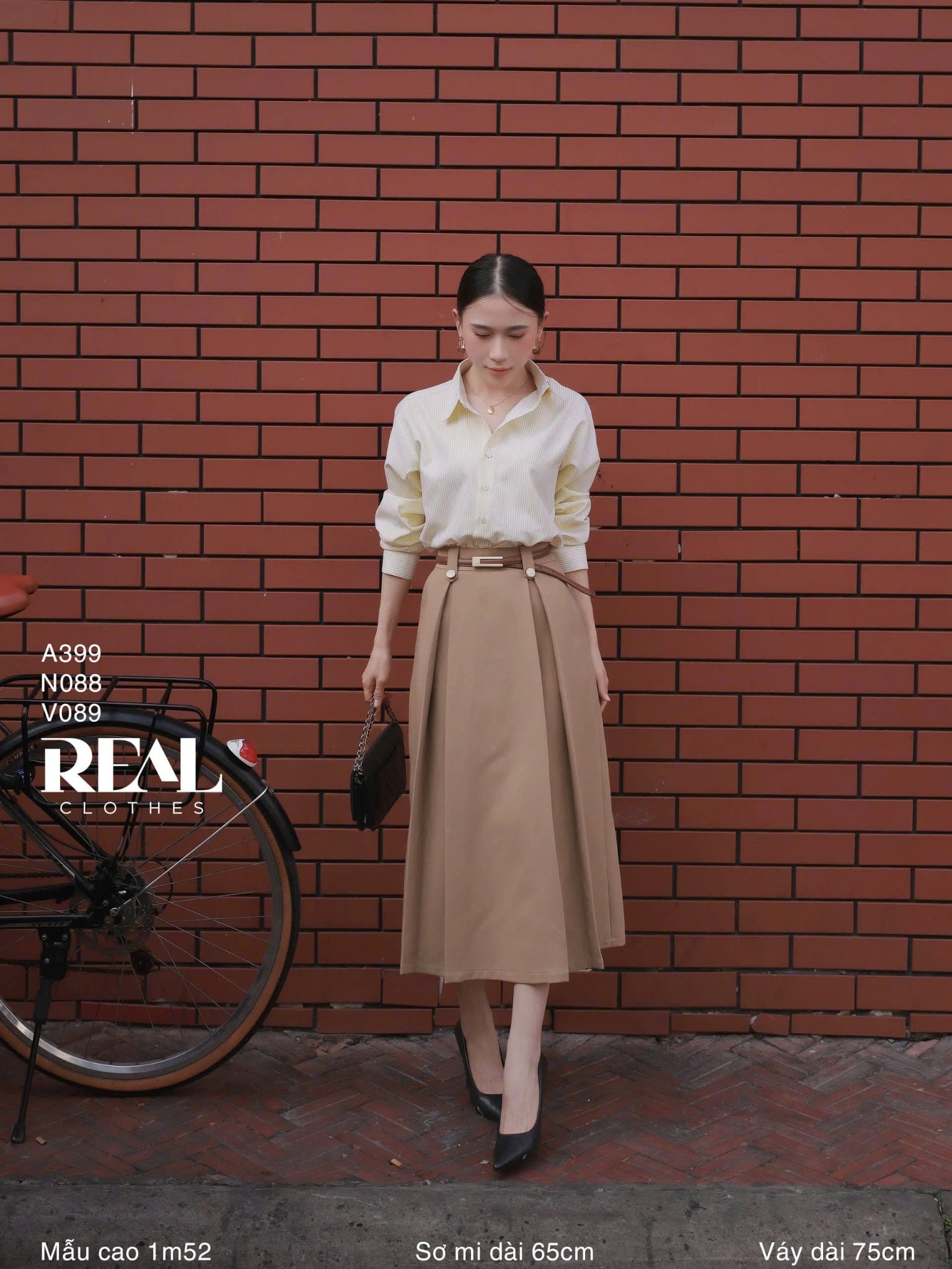 Váy 2 xếp nút cà phê sữa SALE