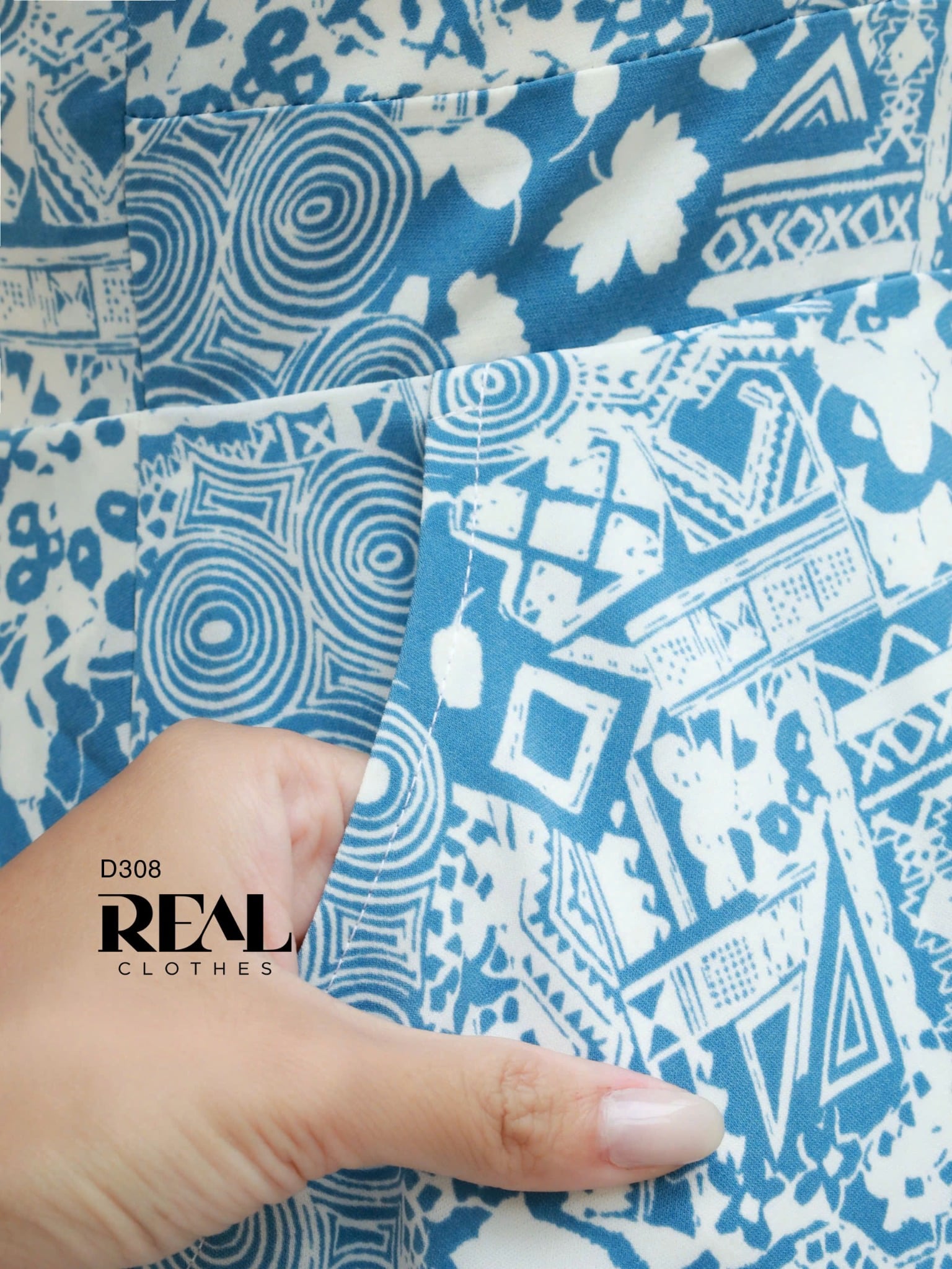 Đầm cổ tròn cách điệu hoa xanh SALE - size S