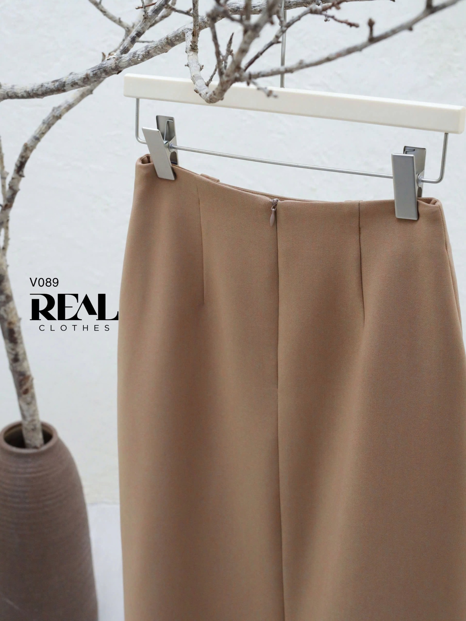 Váy 2 xếp nút cà phê sữa SALE