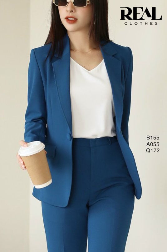 Blazer 2 lớp xanh cổ vịt