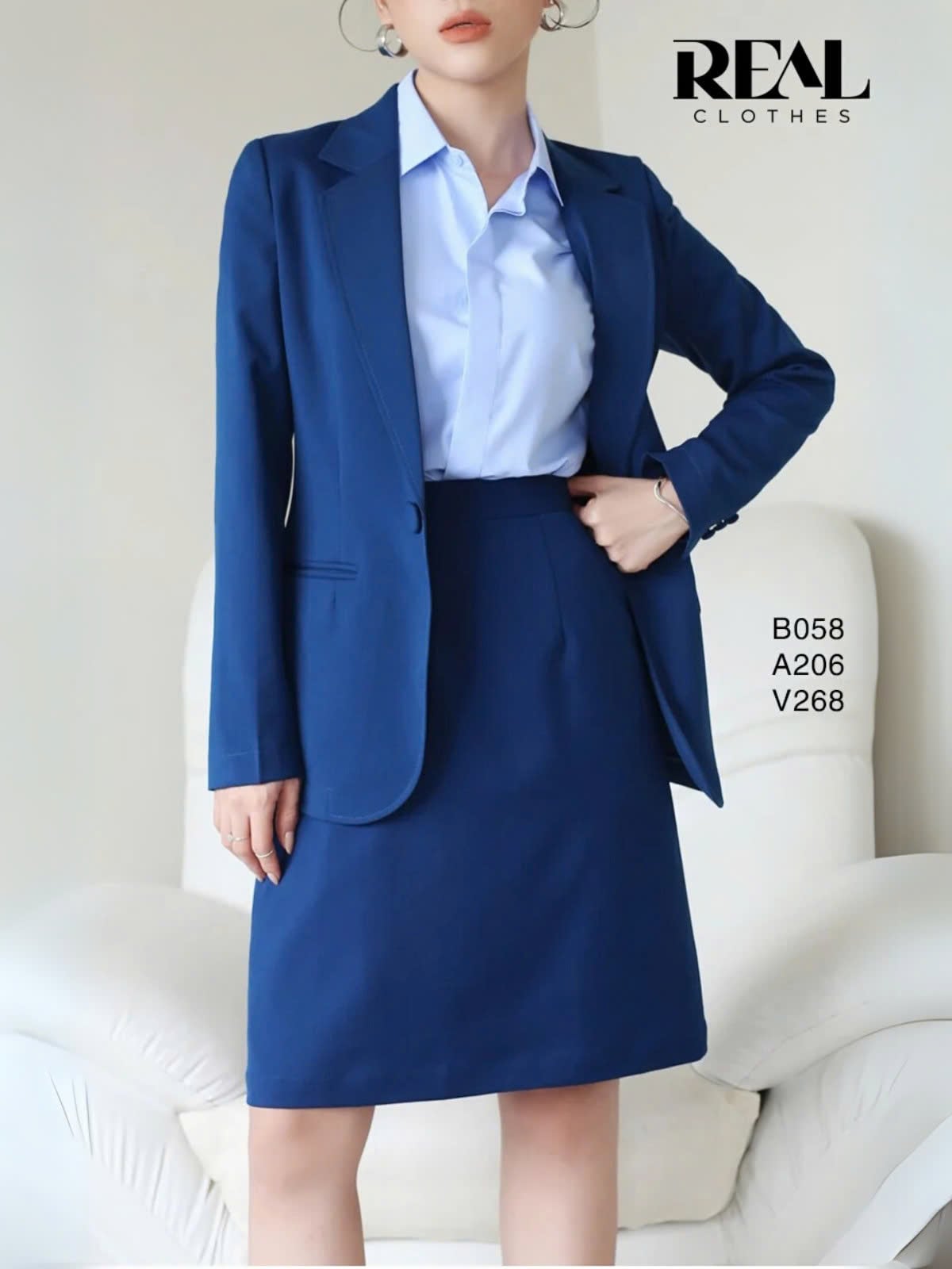 Blazer dài tay dài xanh cổ vịt