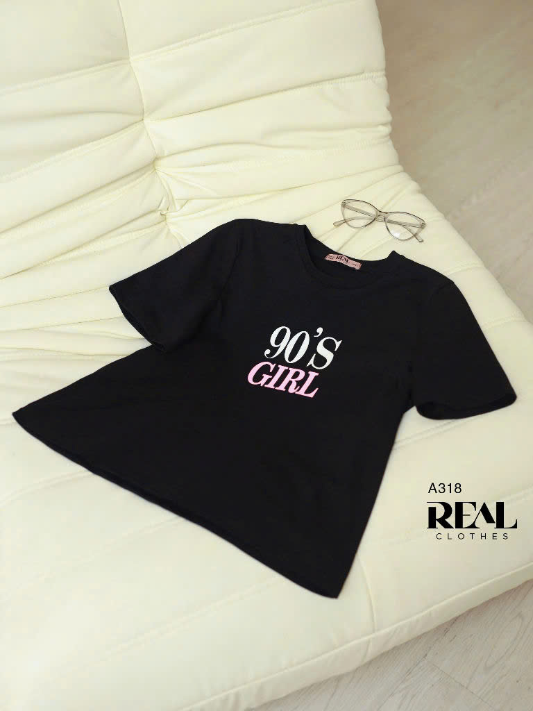 Áo thun cotton đen 90's SALE