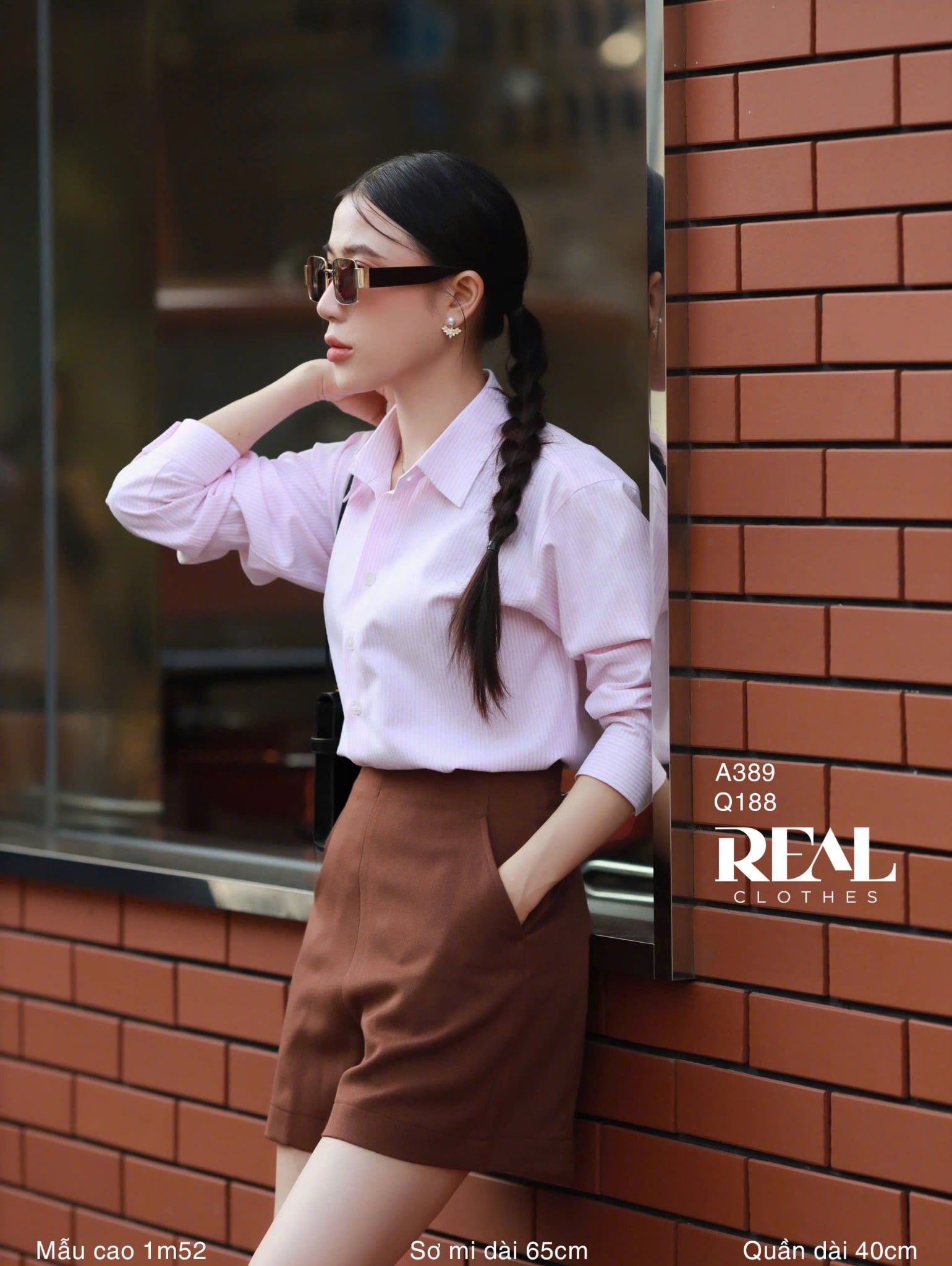 Sơ mi form rộng sọc hồng SALE