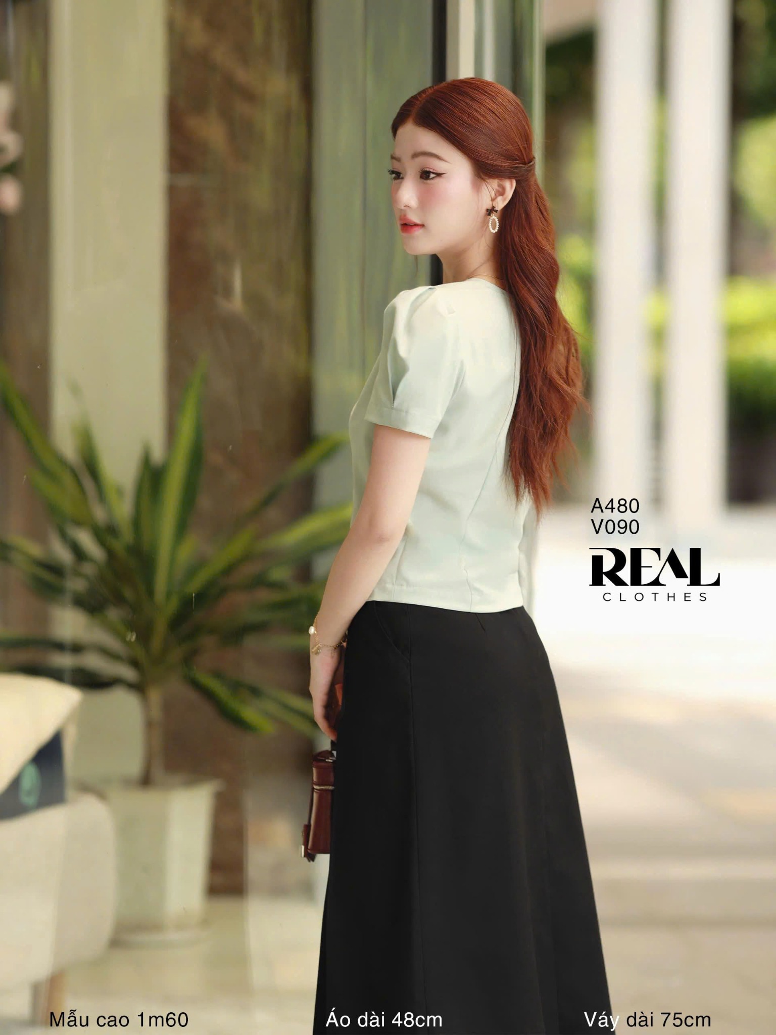 Croptop tay phồng xanh ngọc