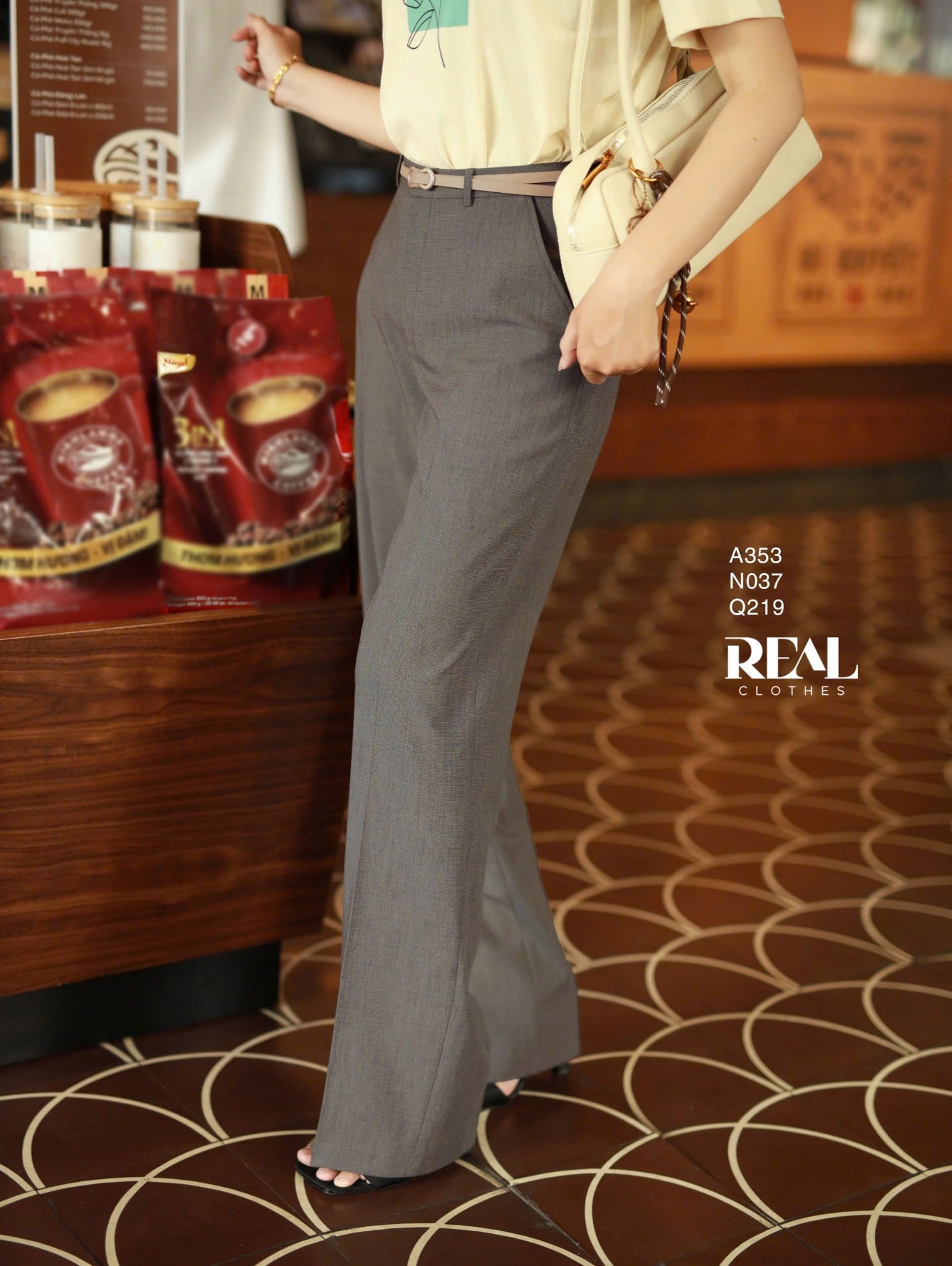 Quần suông Paris xám nâu