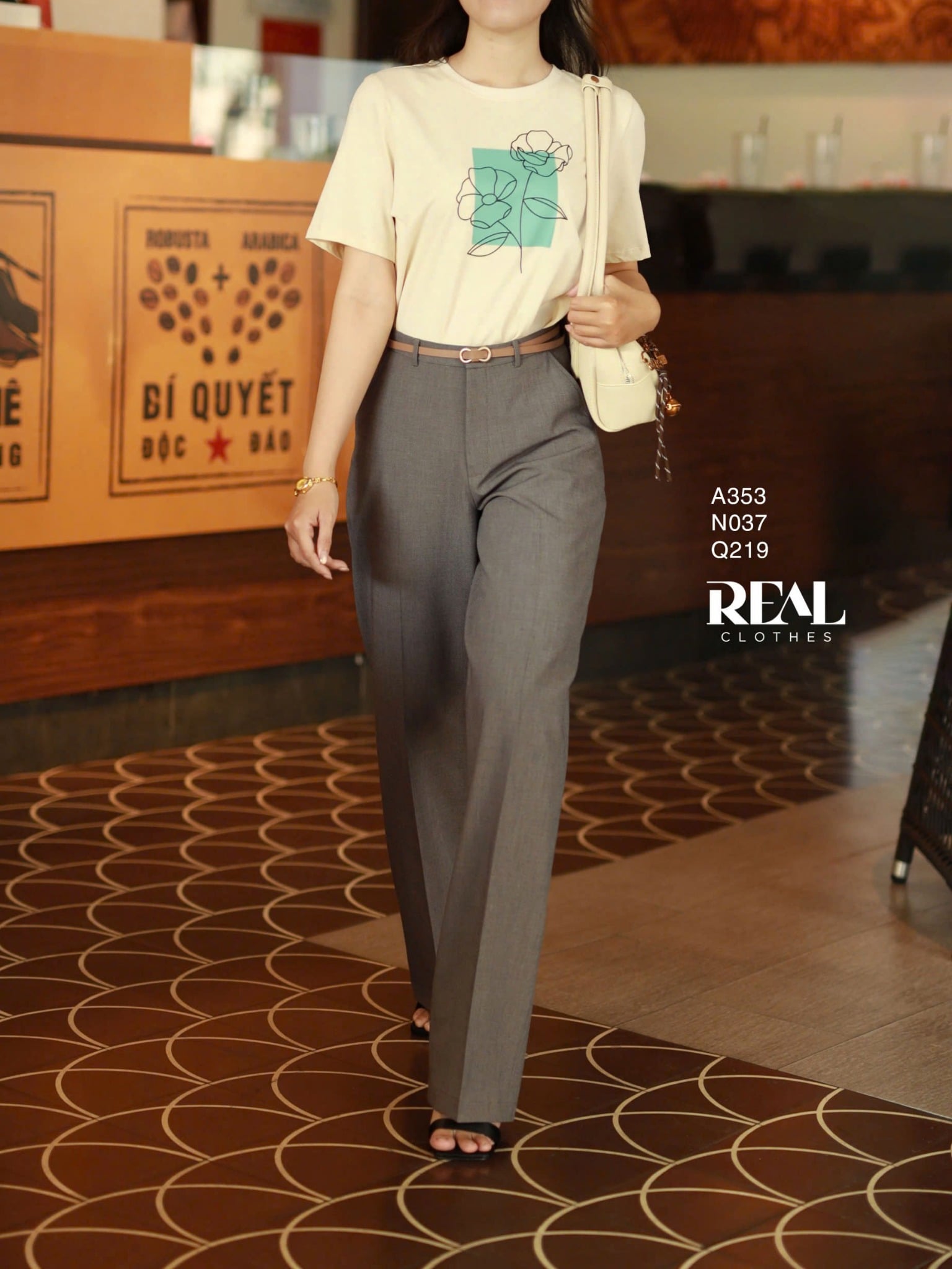 Quần suông Paris xám nâu