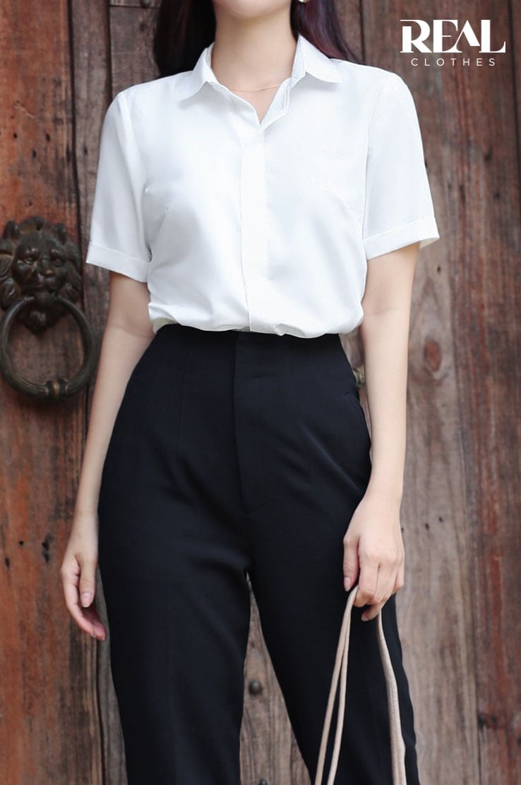 Sơ mi lụa sồi trắng tay đủ