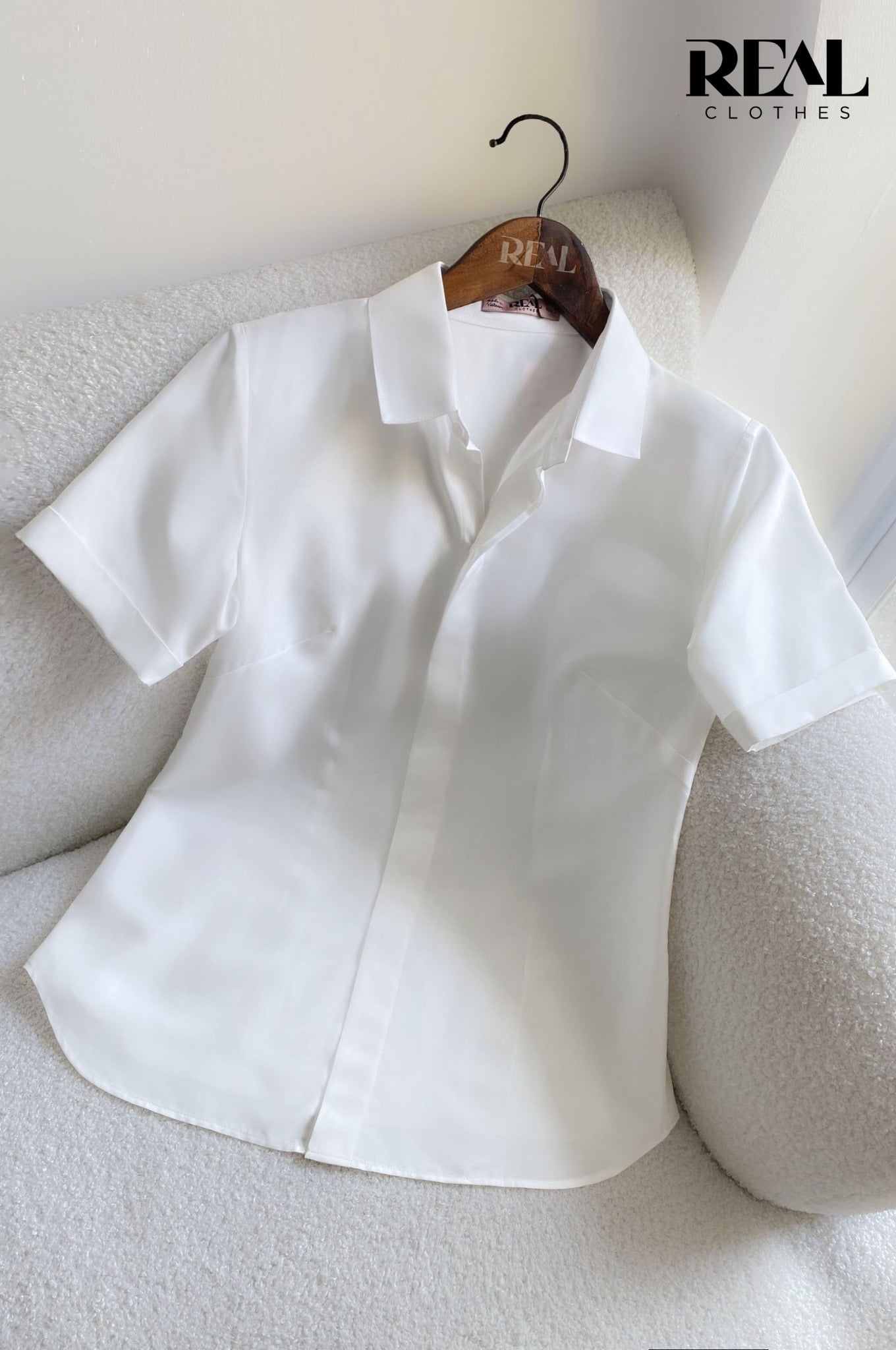 Sơ mi lụa sồi trắng tay đủ