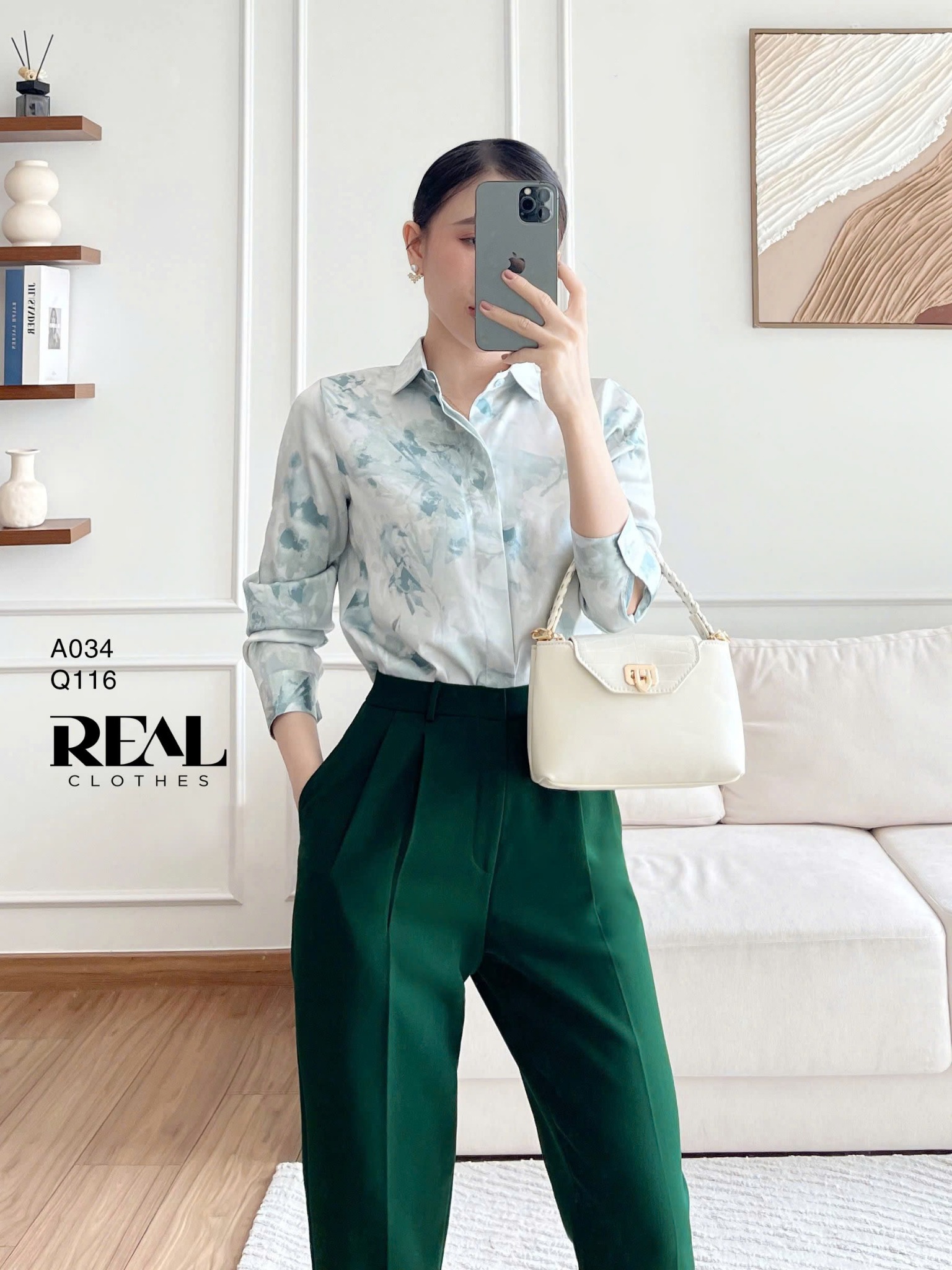 Quần lưng cao cindy xanh lá SALE