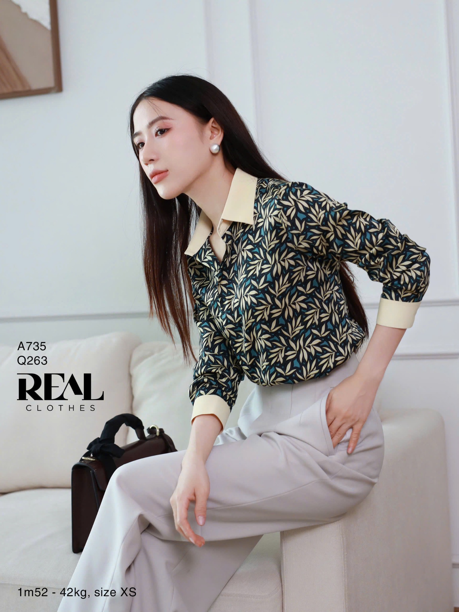 Sơ mi phối cổ lá xanh SALE