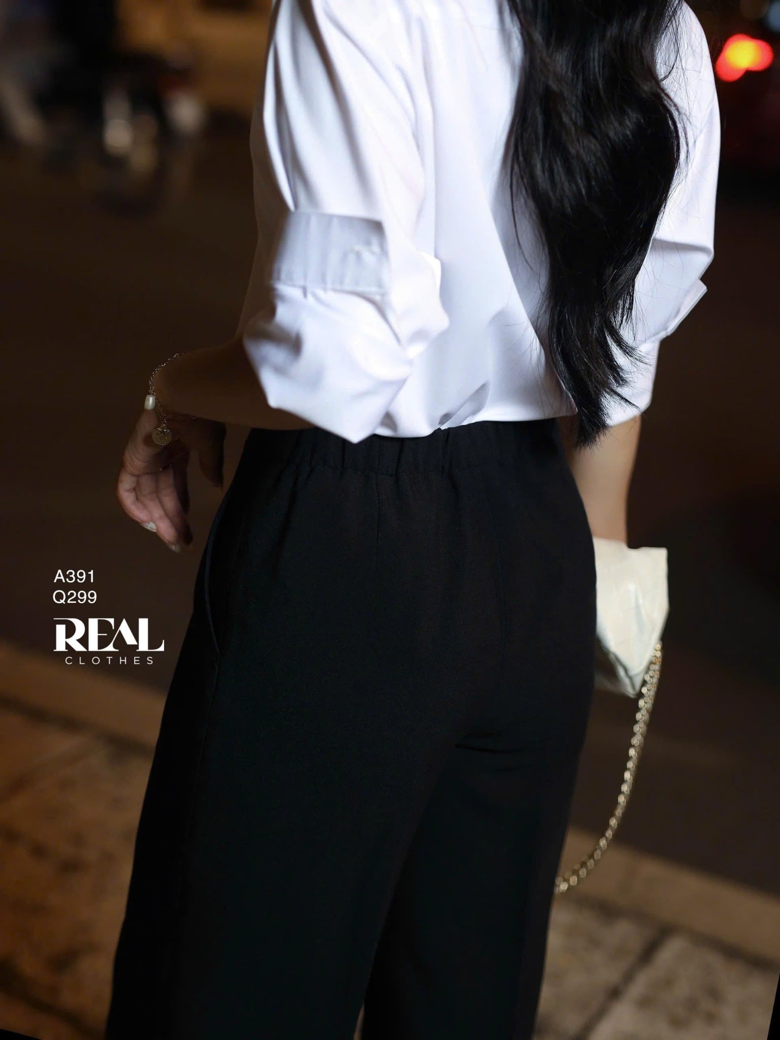 Quần lưng thun suông đen